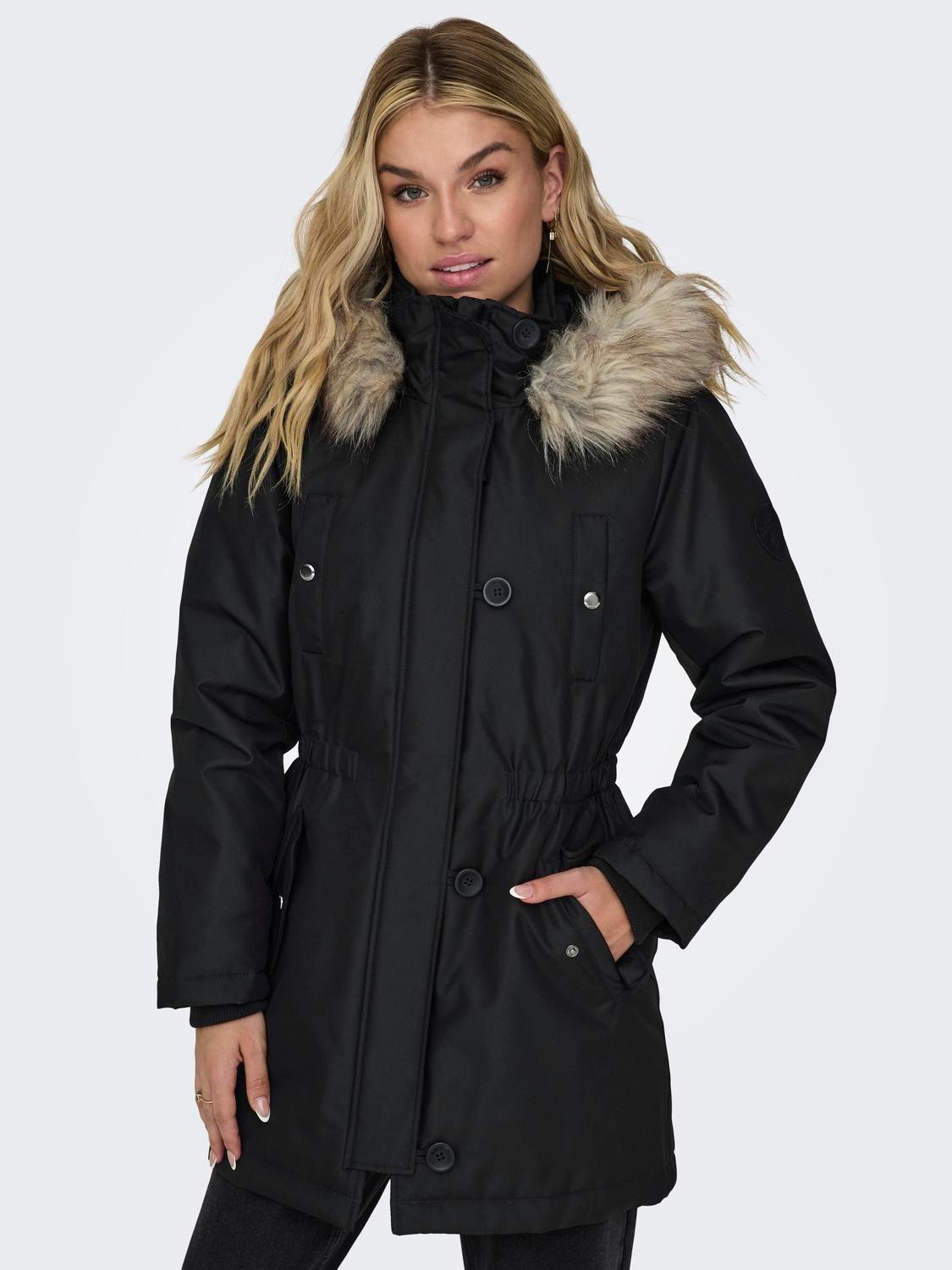ONLY Parka »ONLIRIS FUR WINTER PARKA LIFE CC OTW« mit Kapuze mit verdeckter Knopfleiste