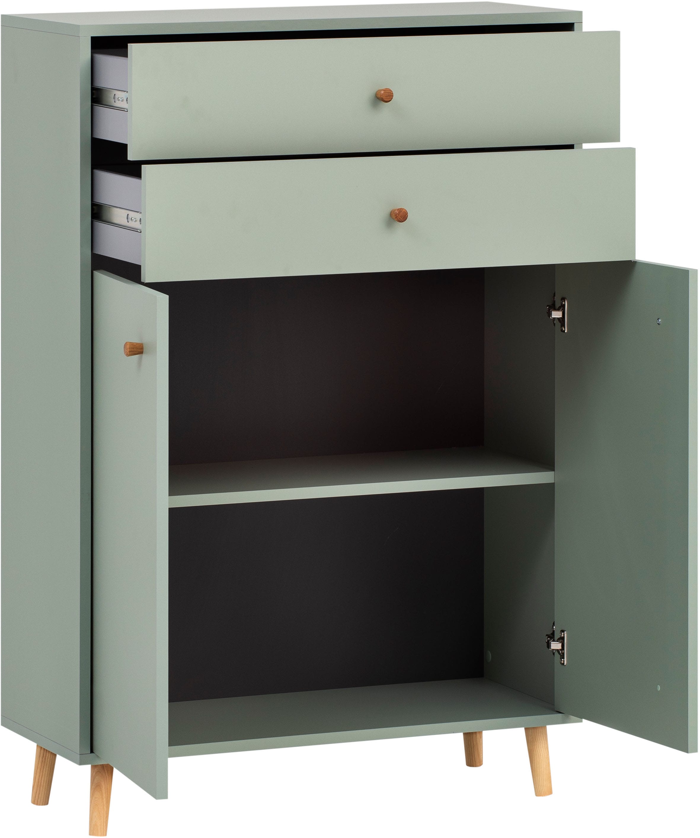 Schildmeyer Armoire intermédiaire »Bjarne, Breite 77 cm« Mit Metallbeschlägen, Griffe und Möbelfüsse aus Massivholz