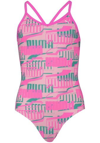 Badeanzug, Mädchen-Schwimmanzug mit allover Logoprint