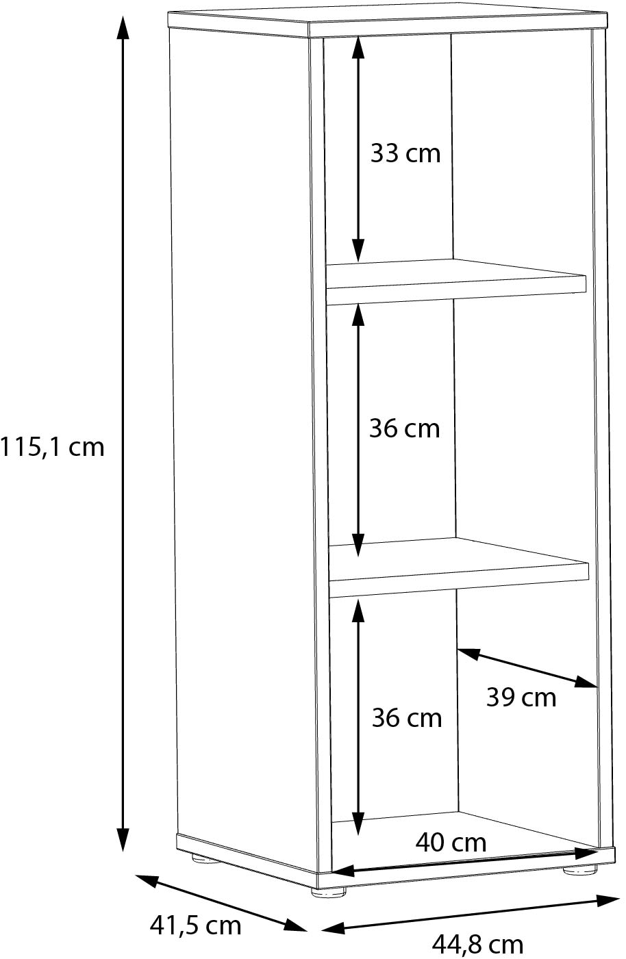 FORTE Aktenregal »Goldsboro« mit 3 offenen Fächern, unterschiedliche Breiten, Höhe 115 cm