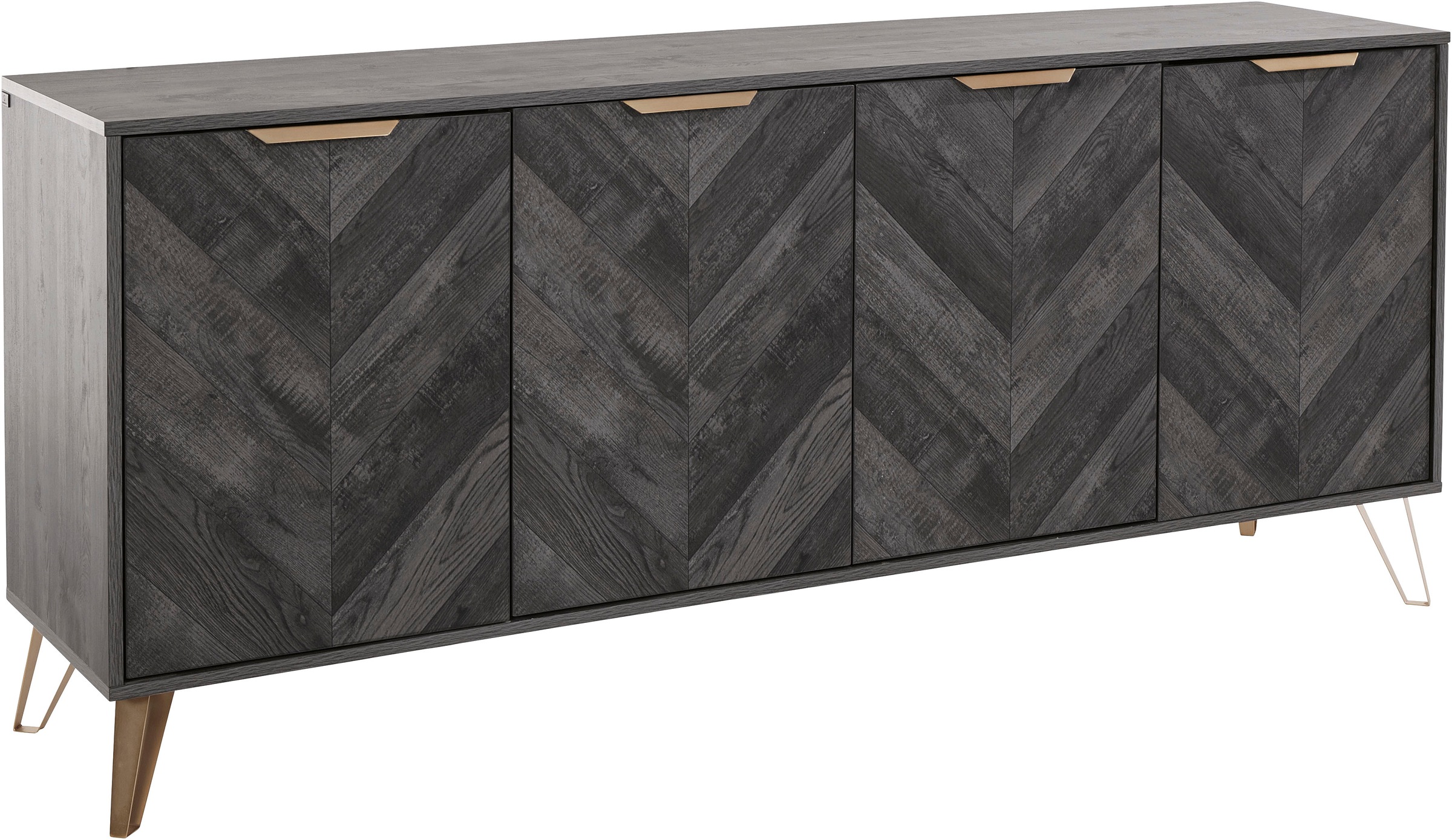 Image of Leonique Sideboard »Nanterie«, aus einer edlen Holzoptik, mit exklusivem Fischgrätenmuster, mit 2 verstellbare Einlegeböden, Gestell aus goldfarbenem Metall, Breite 176,5 cm bei Ackermann Versand Schweiz