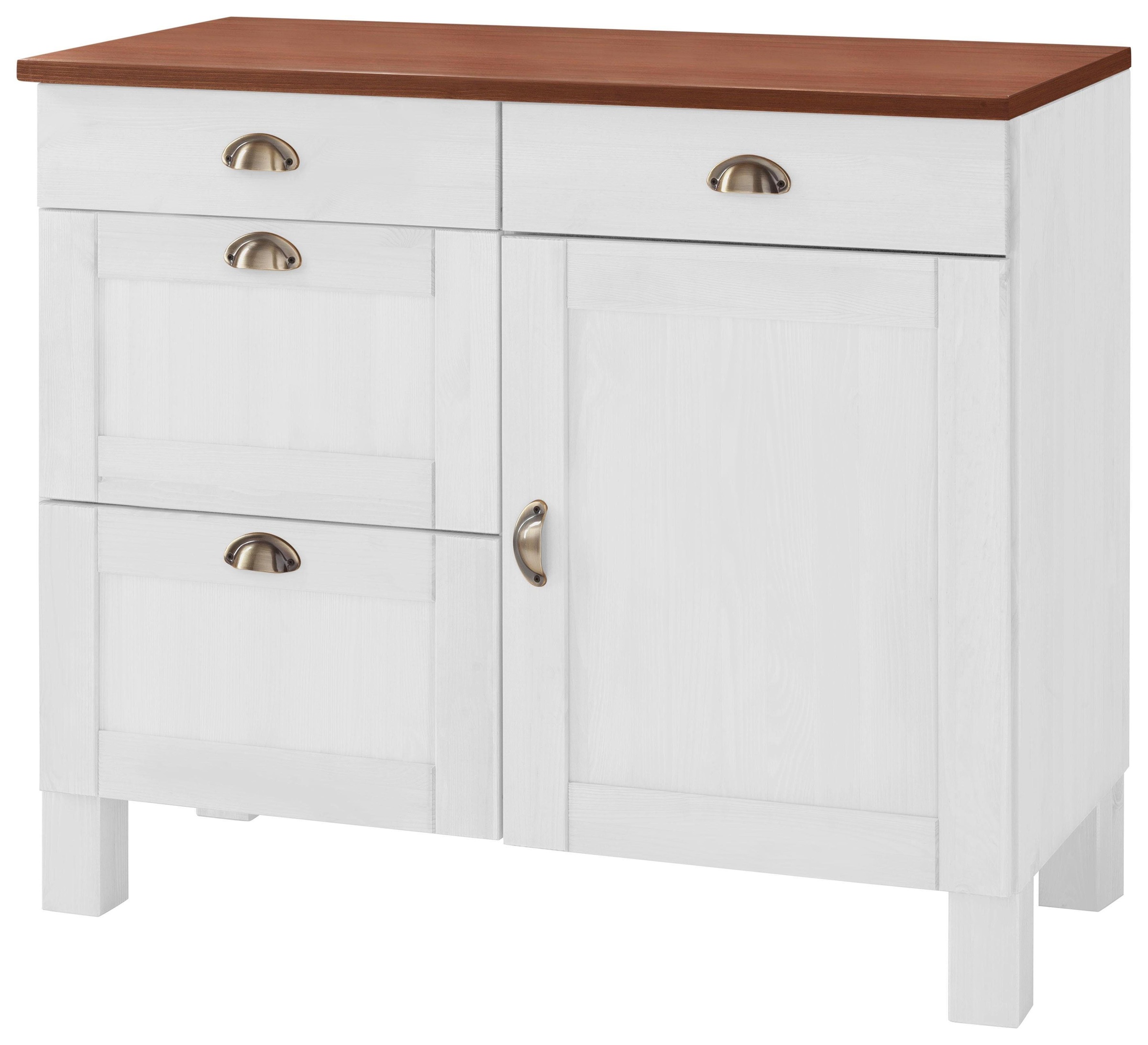 Image of Home affaire Unterschrank »Oslo«, 100 cm breit, in 2 Tiefen, mit 23 mm starker Arbeitsplatte, 2 Schubkästen, 2 Auszüge, aus massiver Kiefer, Metallgriffe bei Ackermann Versand Schweiz
