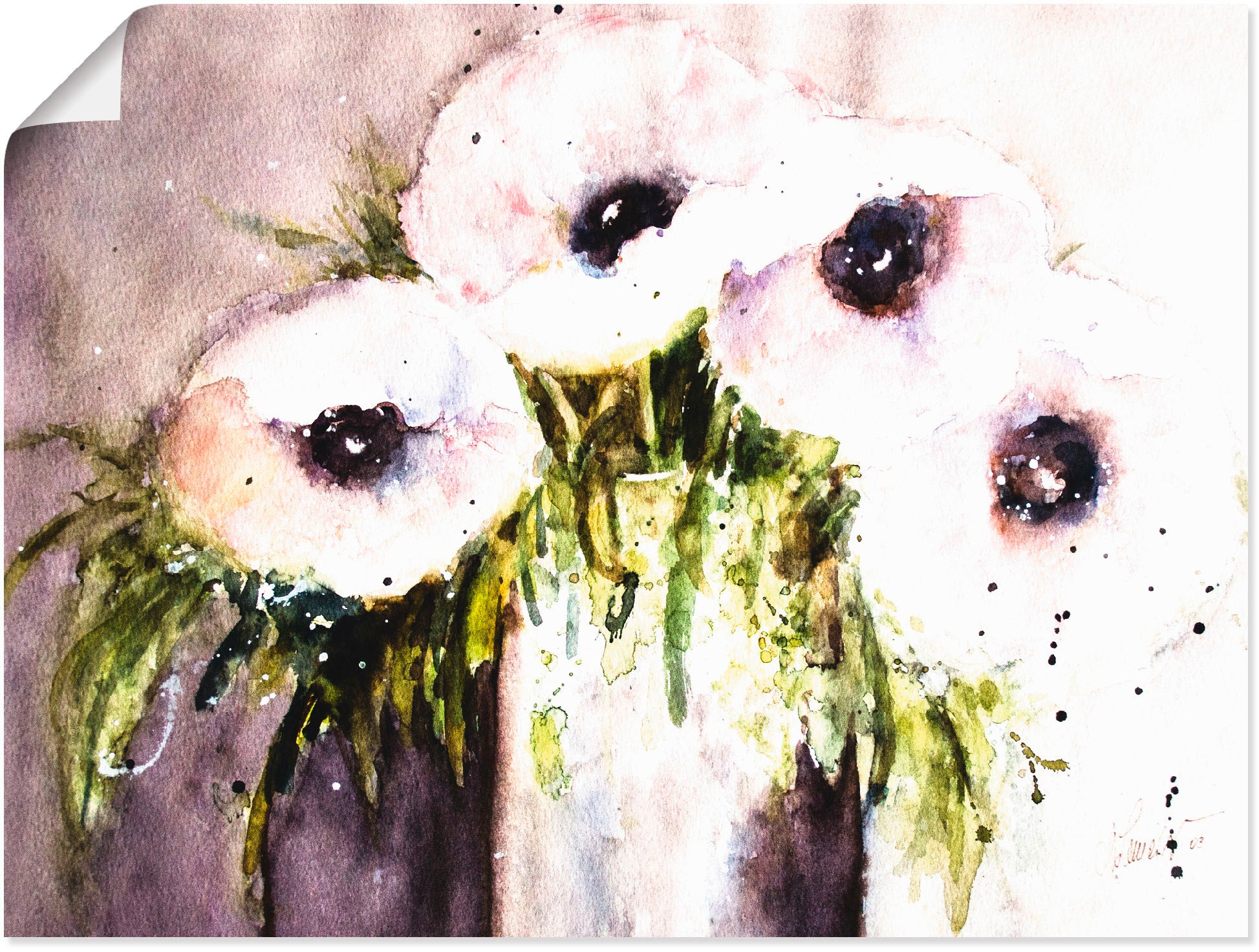 Image of Artland Wandbild »Lila Mohn in Vase«, Blumen, (1 St.), in vielen Grössen & Produktarten -Leinwandbild, Poster, Wandaufkleber / Wandtattoo auch für Badezimmer geeignet bei Ackermann Versand Schweiz