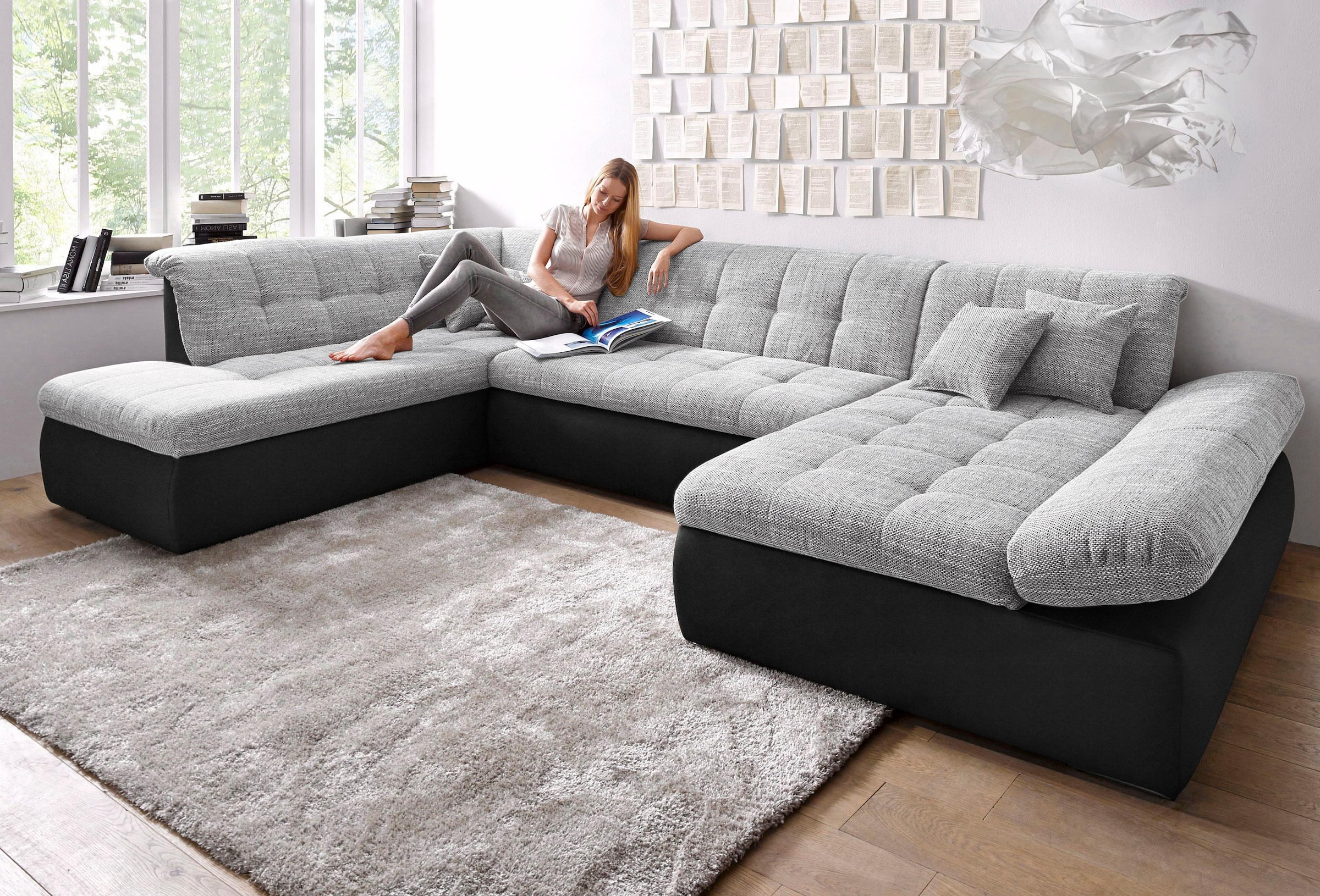 DOMO collection Wohnlandschaft »Moric U-Form auch in Cord«, im XXL-Format, wahlweise mit Bettfunktion und Armlehnenverstellung