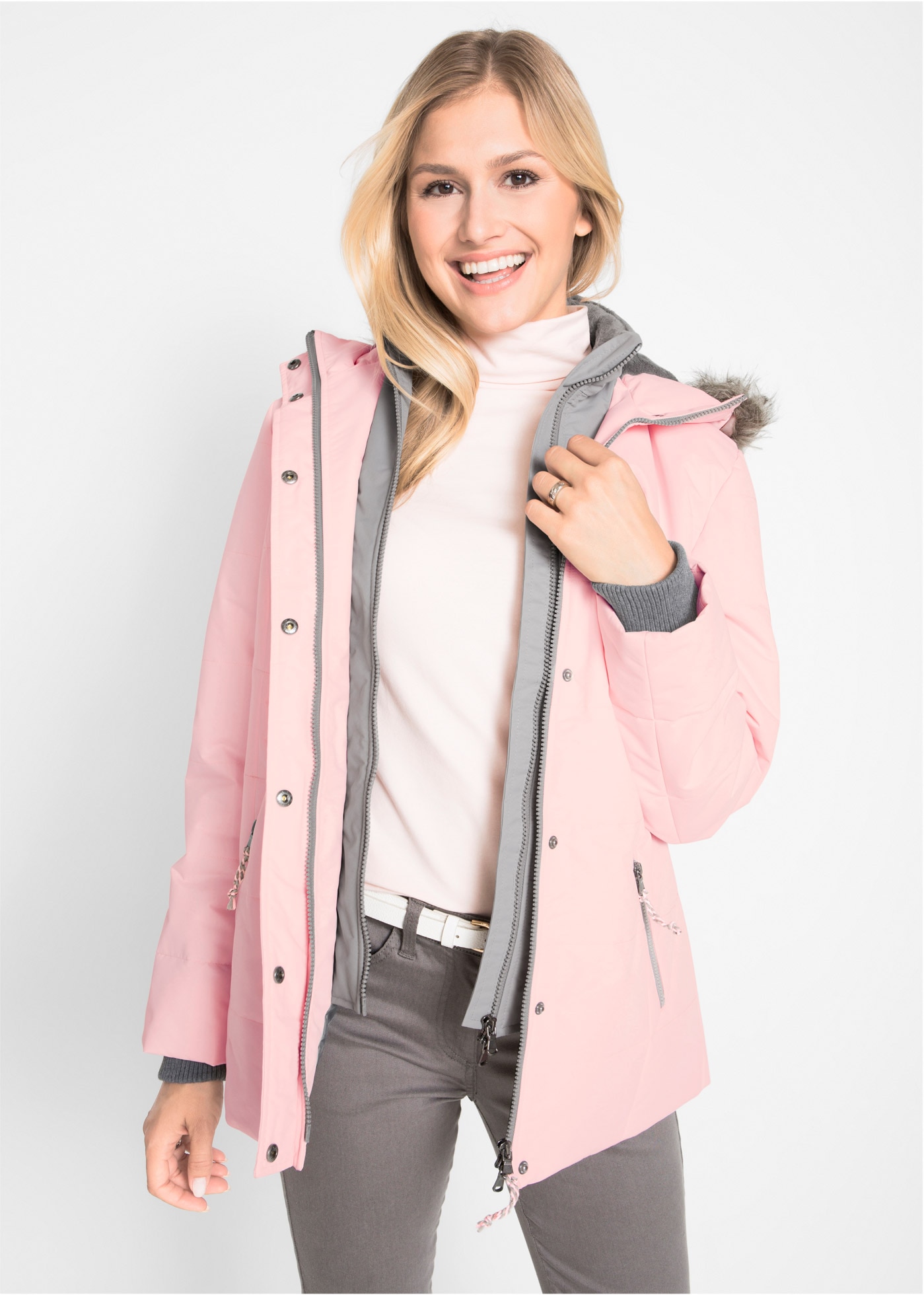 Image of bonprix Winterjacke "Winterjacke in 2-in1 Optik" mit Kapuze mit 2-in-1 Optik, mit integriertem Fleeceeinsatz, Slim fit Passform