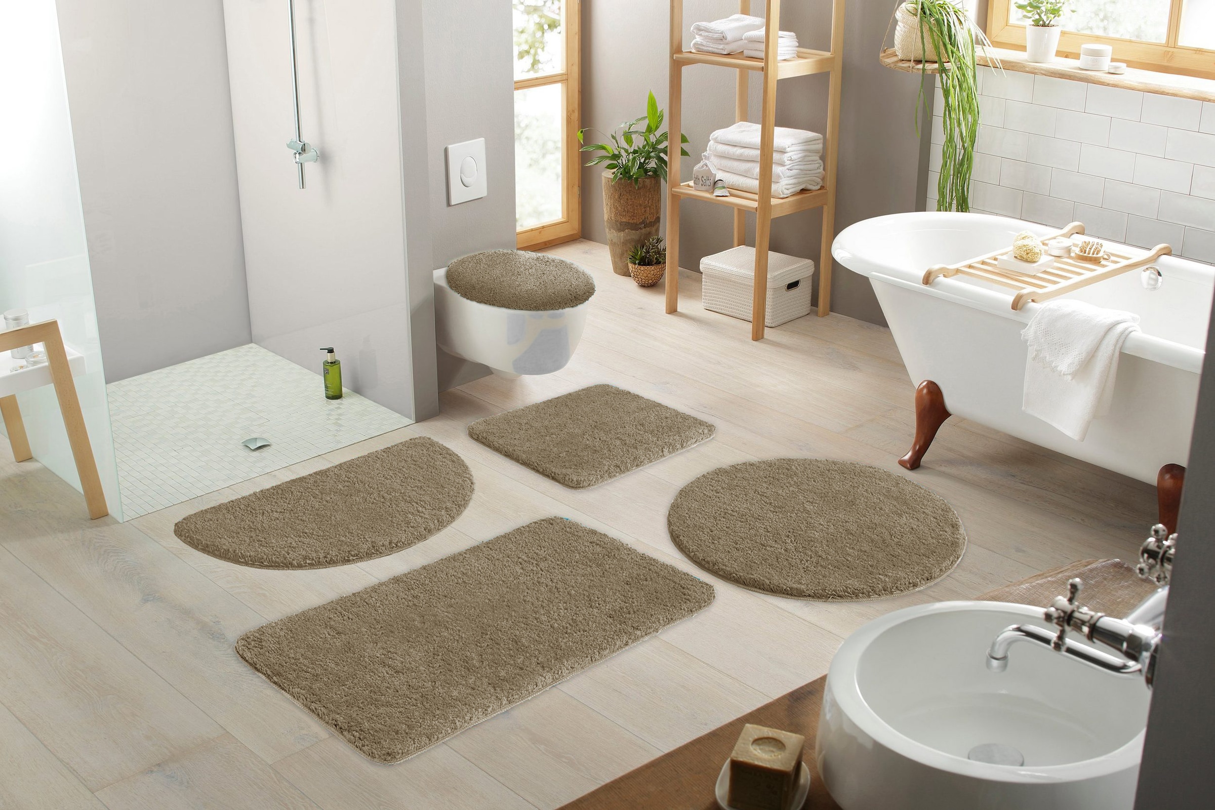 GOODproduct Tapis de bain »Inga, Badezimmer Teppich, Badvorleger« Höhe 20 mm revêtement antidérapant Résistant | Séchage rapide | compatible chauffage au sol Tapis de bain uni, doux, disponible en demi-cercle et rectangulaire