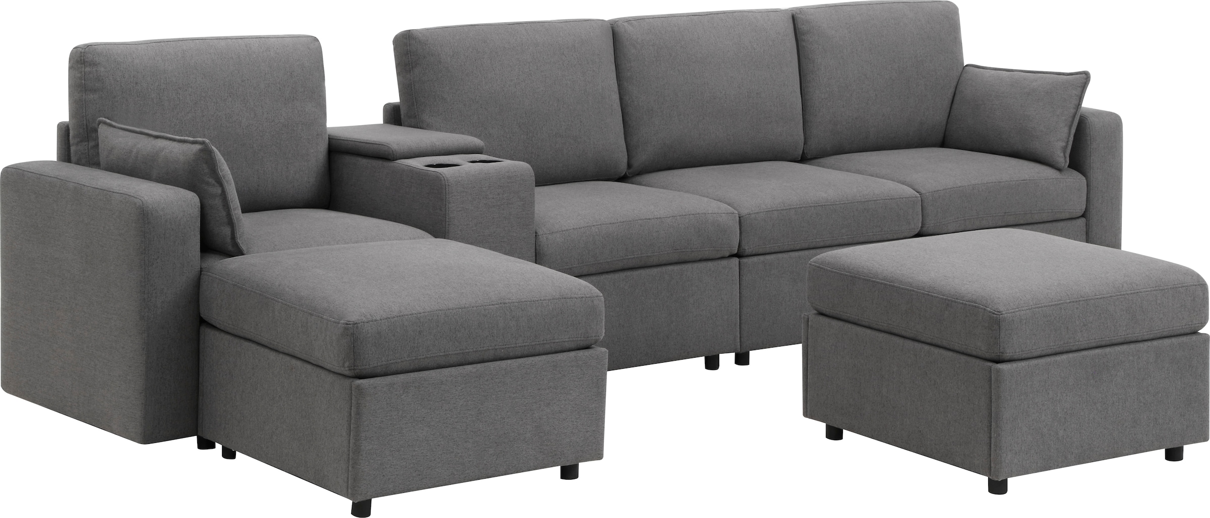 GOODproduct Wohnlandschaft »Ulrik, U-Form, Breite: 315cm« mit Stauraum unter den Sitzen, inkl Stauraumkonsole mit Becherhaltern