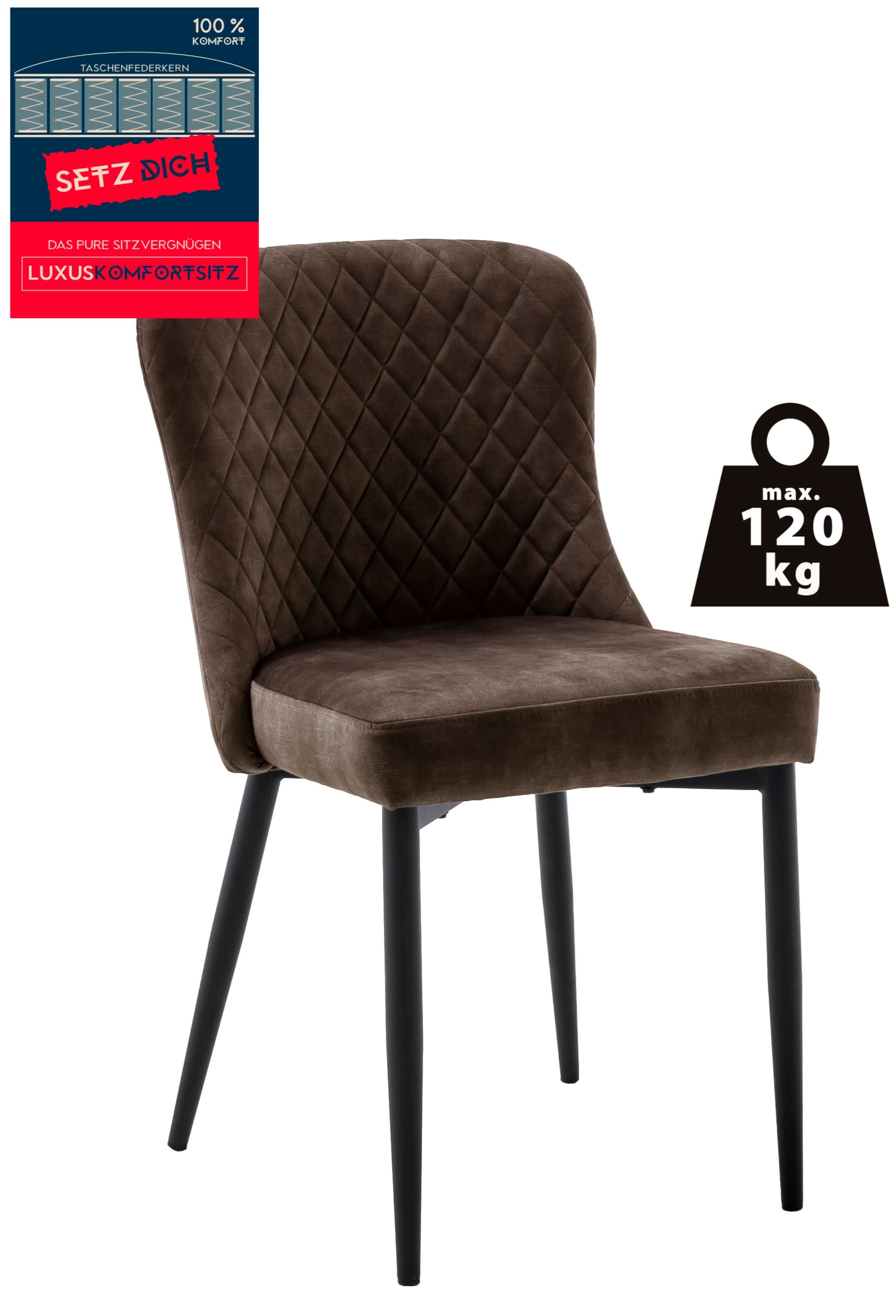 MCA furniture 4-Fussstuhl »ABOSHI Esszimmerstuhl (4er Set)«, (Set), 4 St., Veloursstoff, Taschenfederkern, Metall schwarz,Vintage-Veloursoptik,belastbar 120 kg