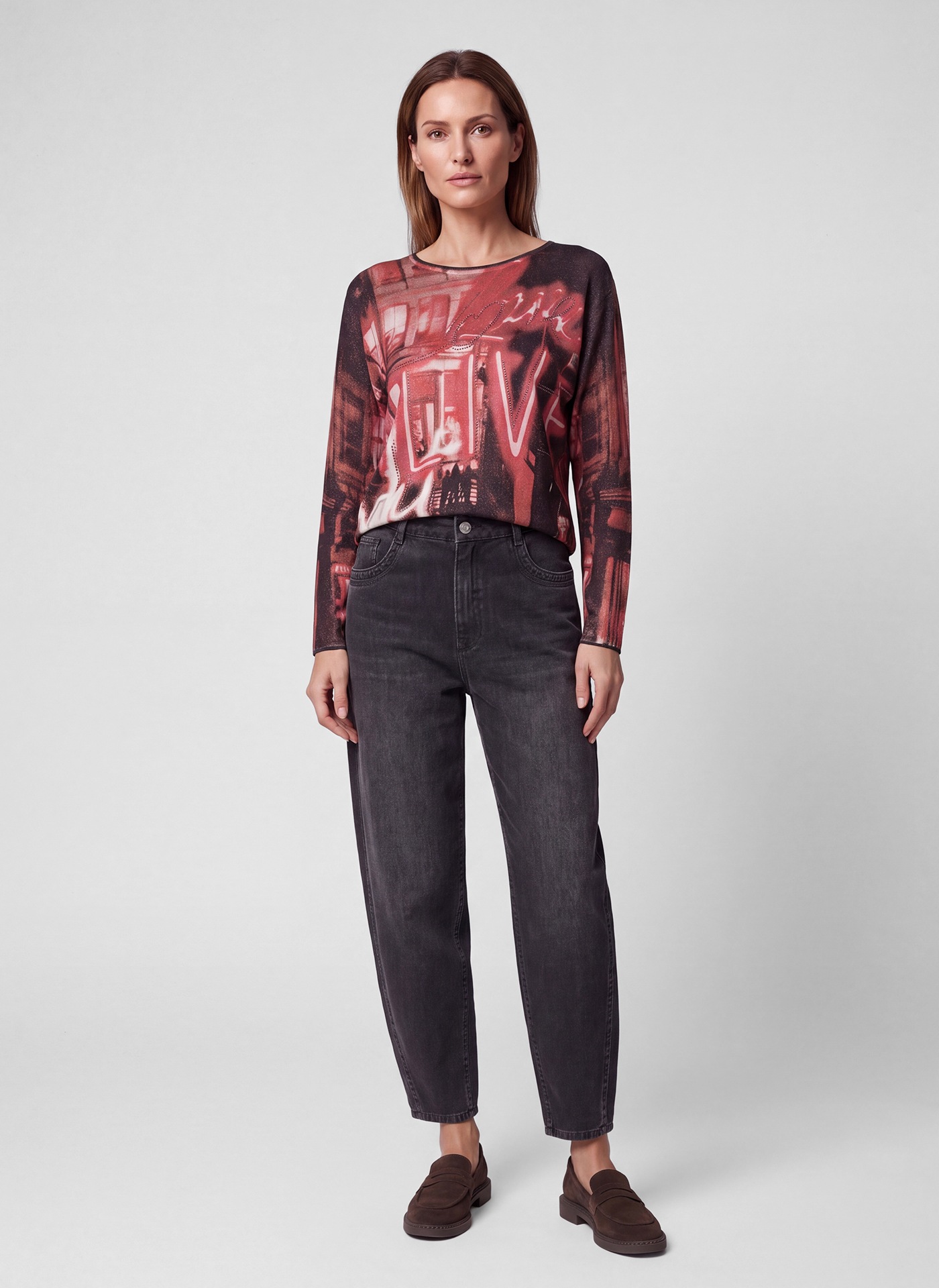 Rabe Rundhalspullover mit Allover-Print und Glitzer-Details