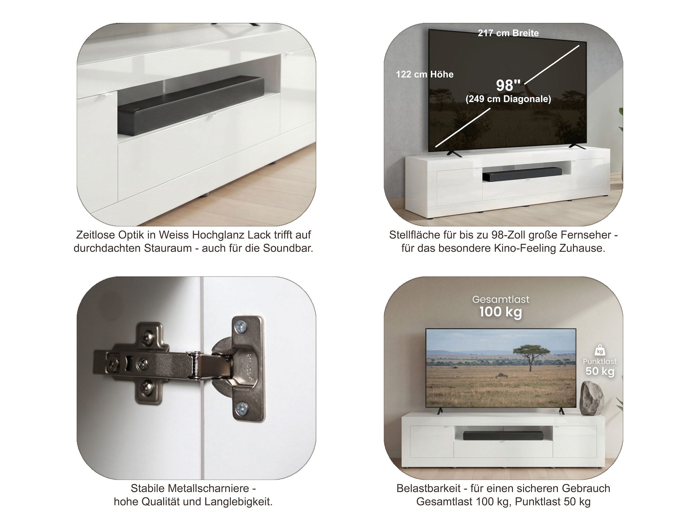 Home affaire Table basse »Basic, 245 cm breit, 47 cm tief, 2 Türen, 1 Schubkasten, Medienboard« Modernes Lowboard für bis zu 98-Zoll-TV – perfekt für die WM