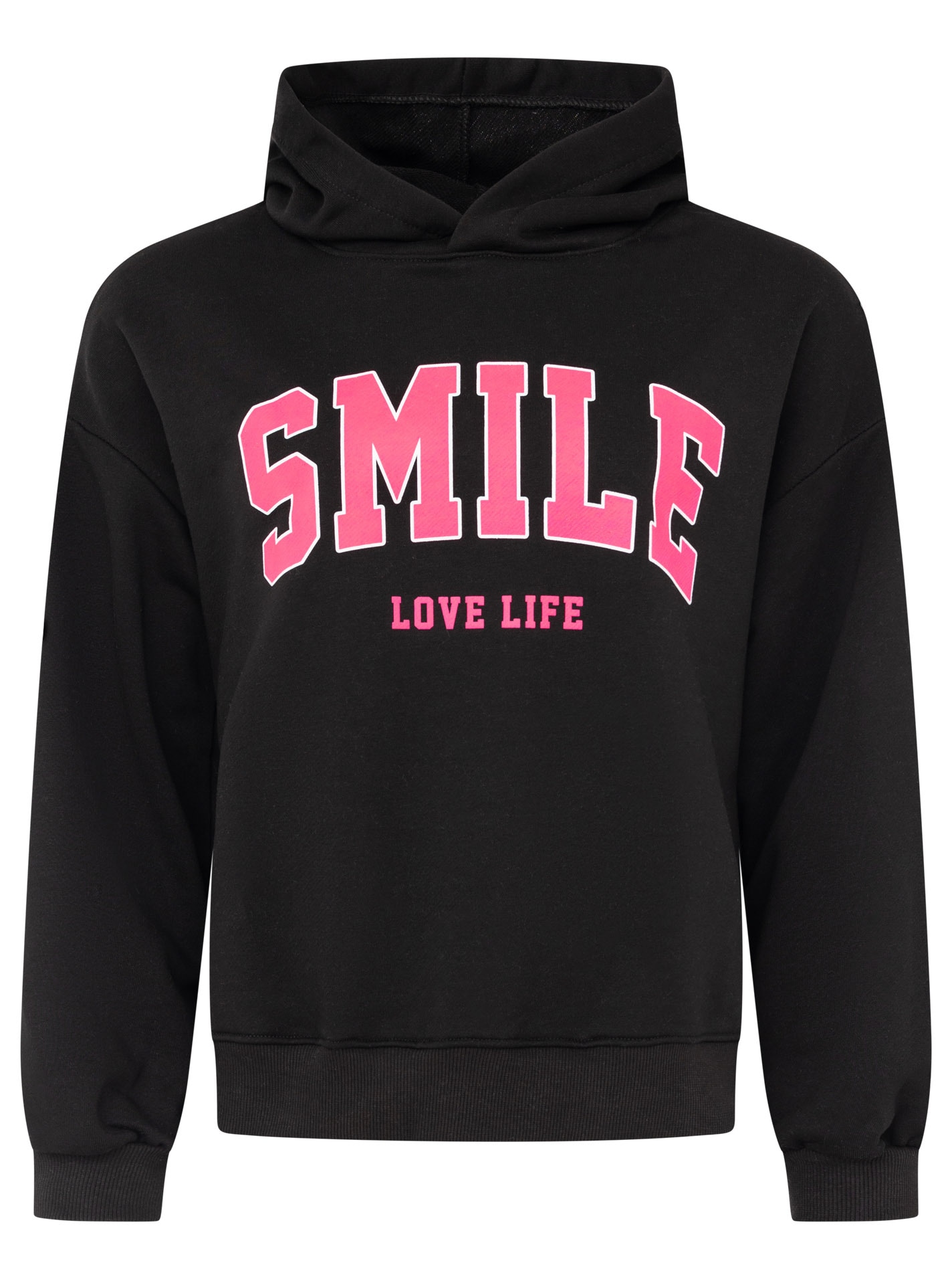 Zwillingsherz Hoodie »"Smile"«, capuche, manches longues, poignets élastiques, grand imprimé néon,
