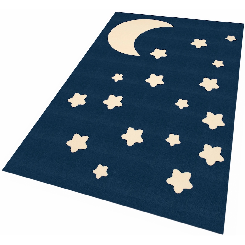 HANSE Home Kinderteppich »Mond und Sterne«, rechteckig, Nacht Motiv, Kurzflor, Strapazierfähig, Pflegeleicht, Robust
