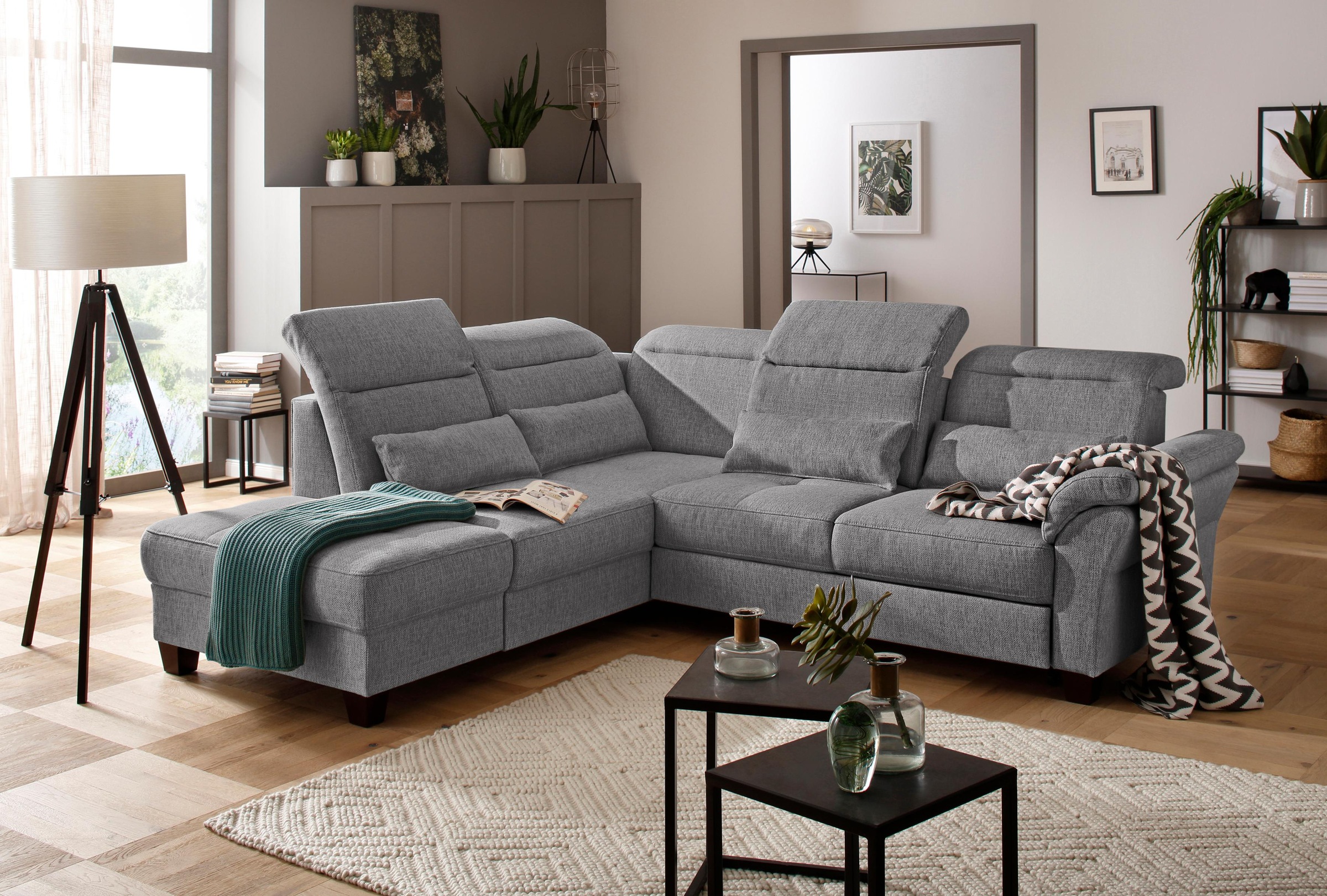 Home affaire Ecksofa »Solvei L-Form«, wahlweise auch mit Kopfteilverstellung und Bettfunktion, Federkern