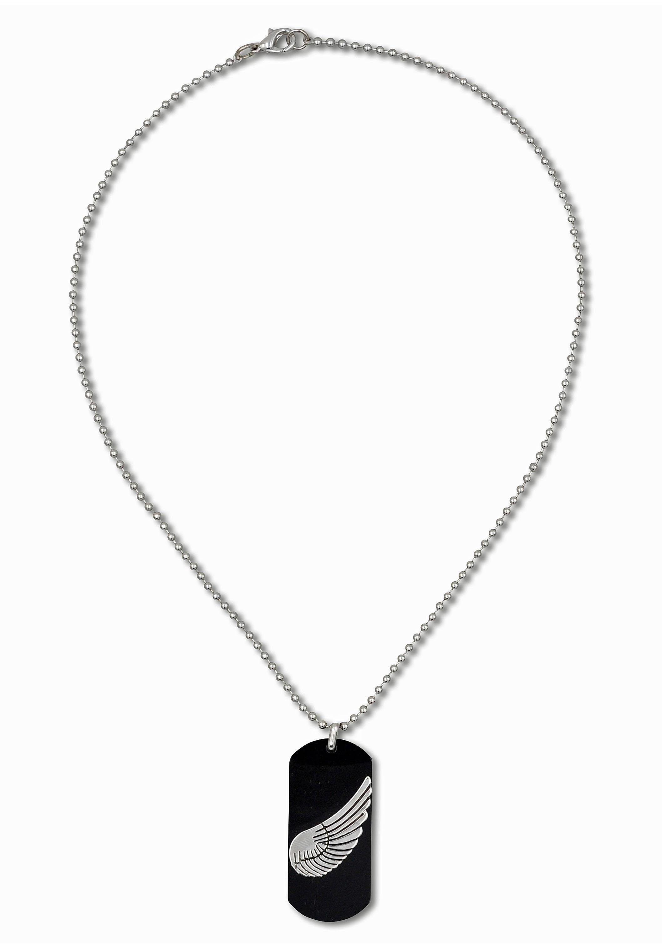 Kette mit Anhänger »schwarzer Dogtag-Anhänger mit Flügel, Kugelkettengliederung«
