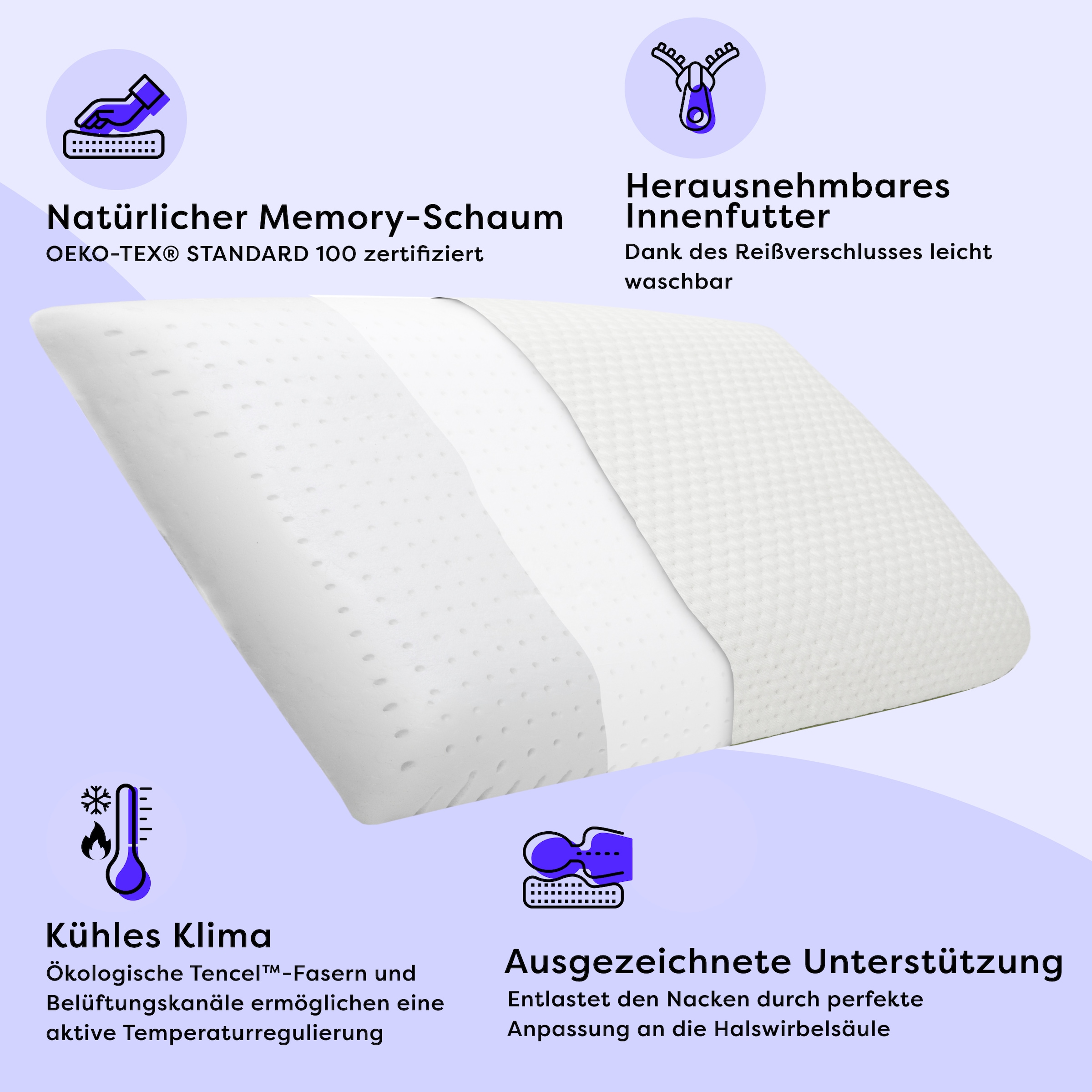 Wolkenfeld Babykissen »Eron Kinderkissen« Weiches und Atmungsaktives Kinderkopfkissen - Natürliches Memory Foam
