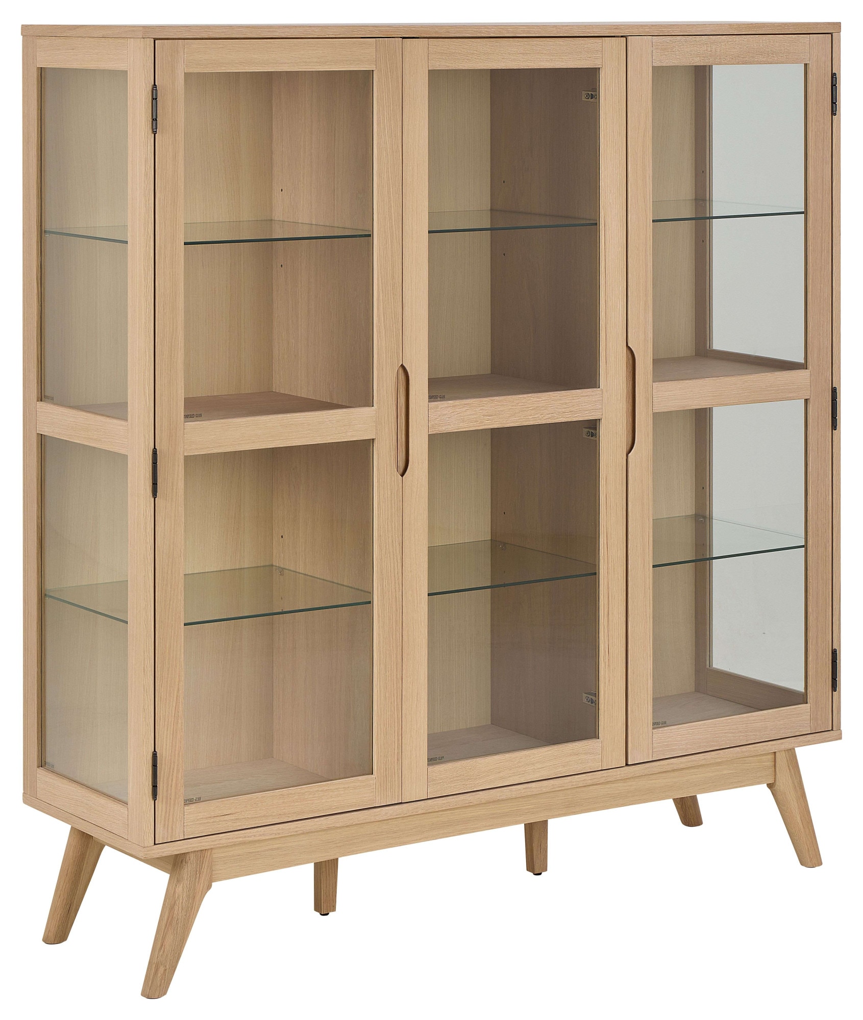 Image of ACTONA GROUP Vitrine "Marte" ölbehandeltes Eiche Furnier, 2 Türen, klar Glas, 140x40x148 cm