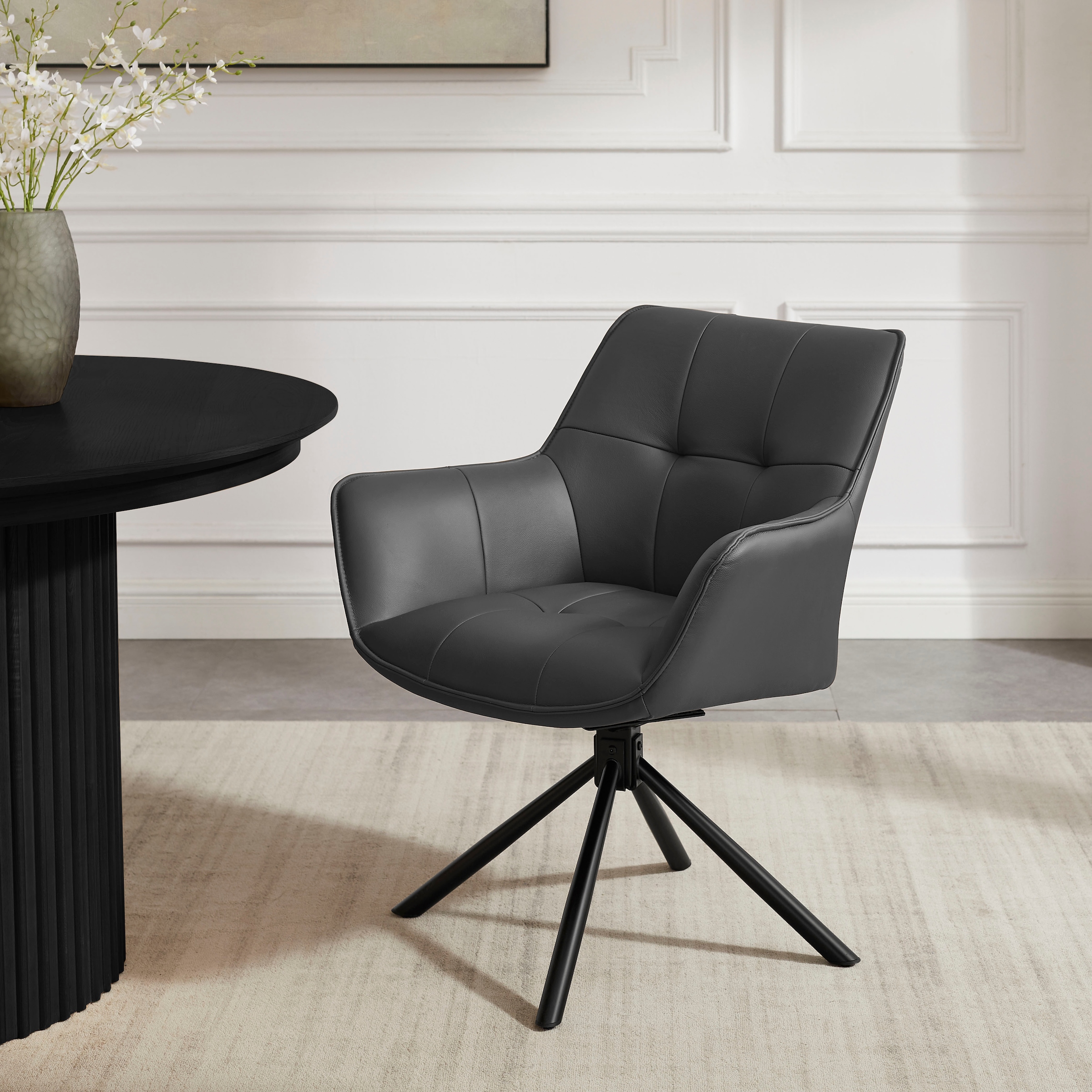 GOODproduct Chaise pivotante »Lika« (Ensemble) 2 cuisechtes Leder, 360° Drehfunktion, Steppnähte, Metallgestell