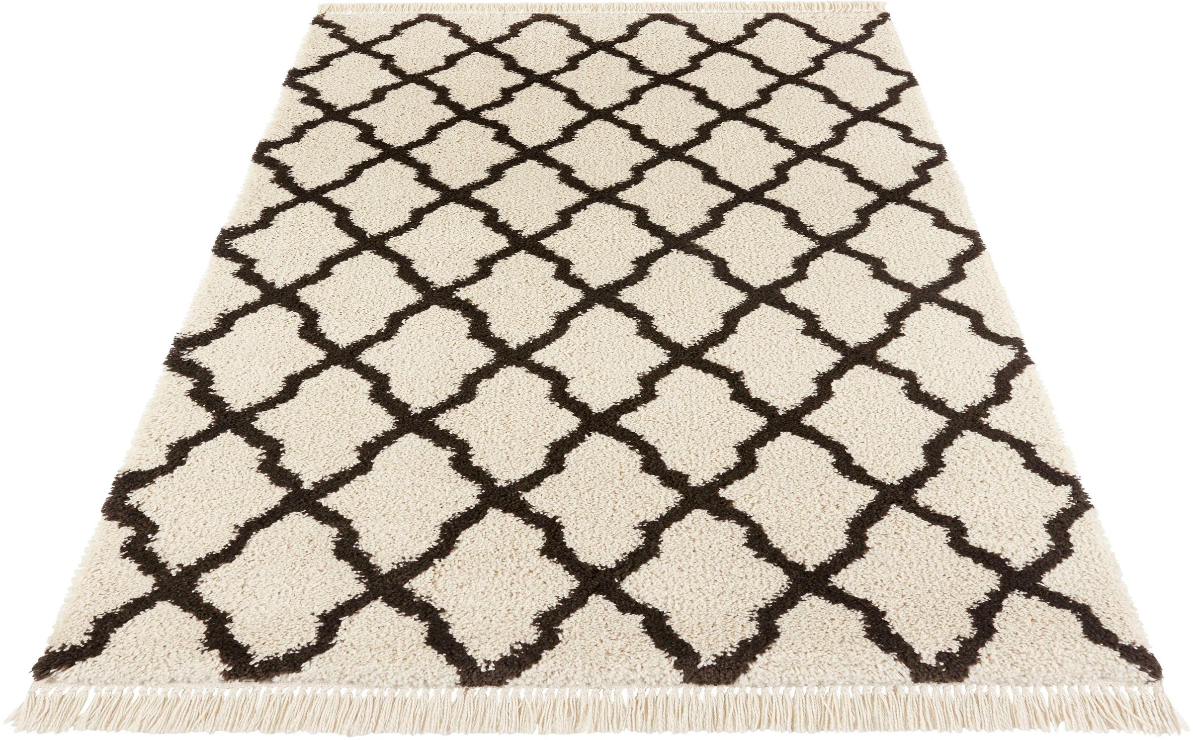 Image of MINT RUGS Hochflor-Teppich »Pearl«, rechteckig, 35 mm Höhe, Pastellfarben mit Fransen, Grafisches Design, Wohnzimmer, Schlafzimmer, Robust, Pflegeleicht bei Ackermann Versand Schweiz