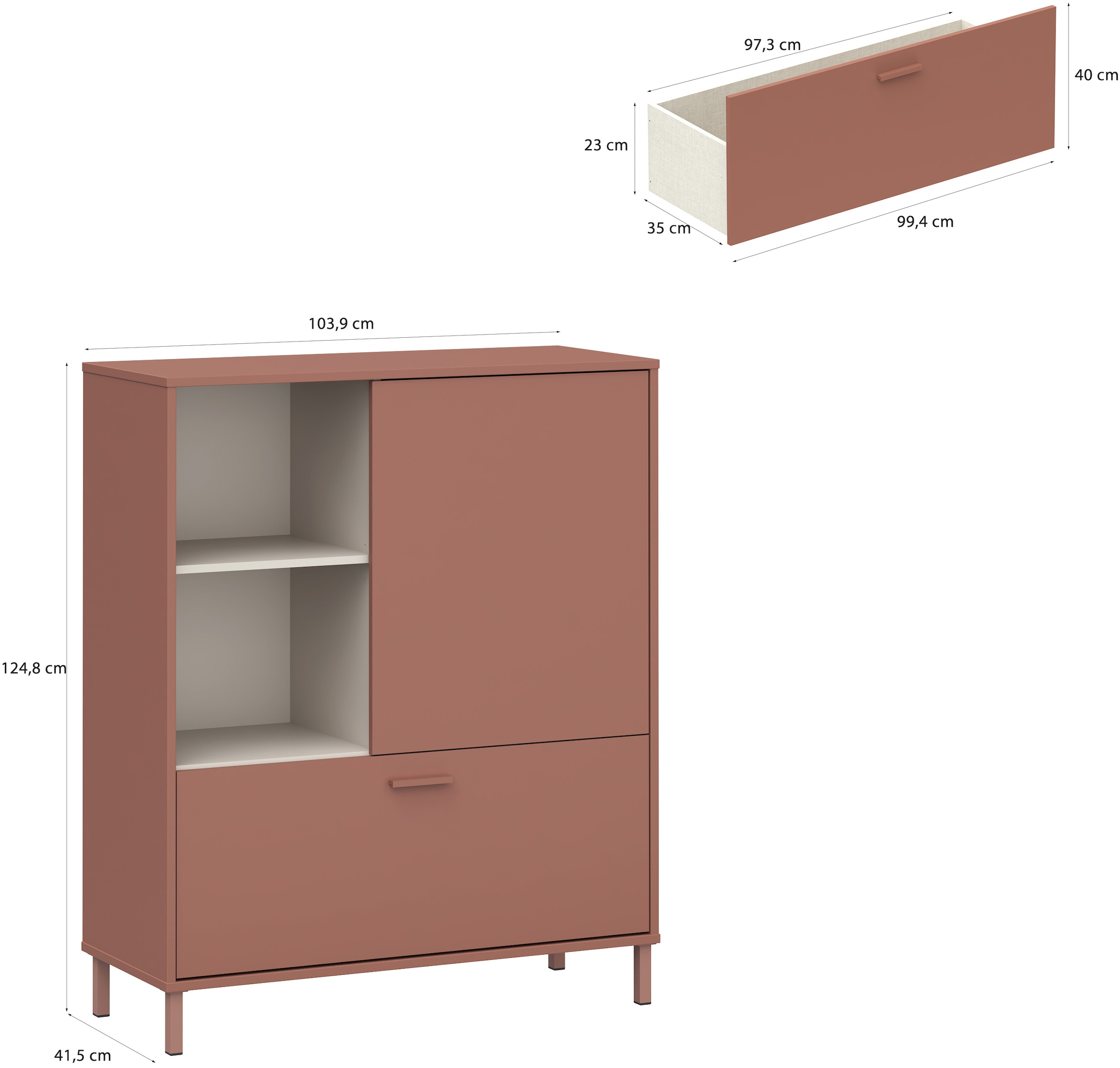 FORTE Hochkommode »Milles Jugendzimmer« Trendiges Dekor, Vollauszug, B/H/T 105,9/124,8/41,5