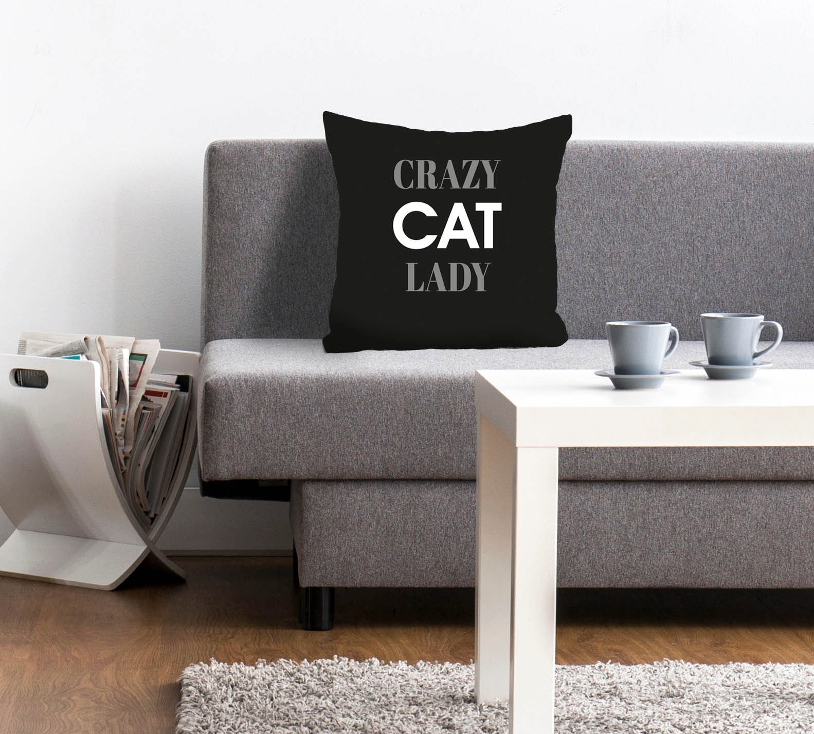 Image of queence Dekokissen "Crazy Cat Lady" Kissenhülle,Crazy Cat Lady,Spruch,Schwarz,Weiss,Lustig,Katzenliebhaber