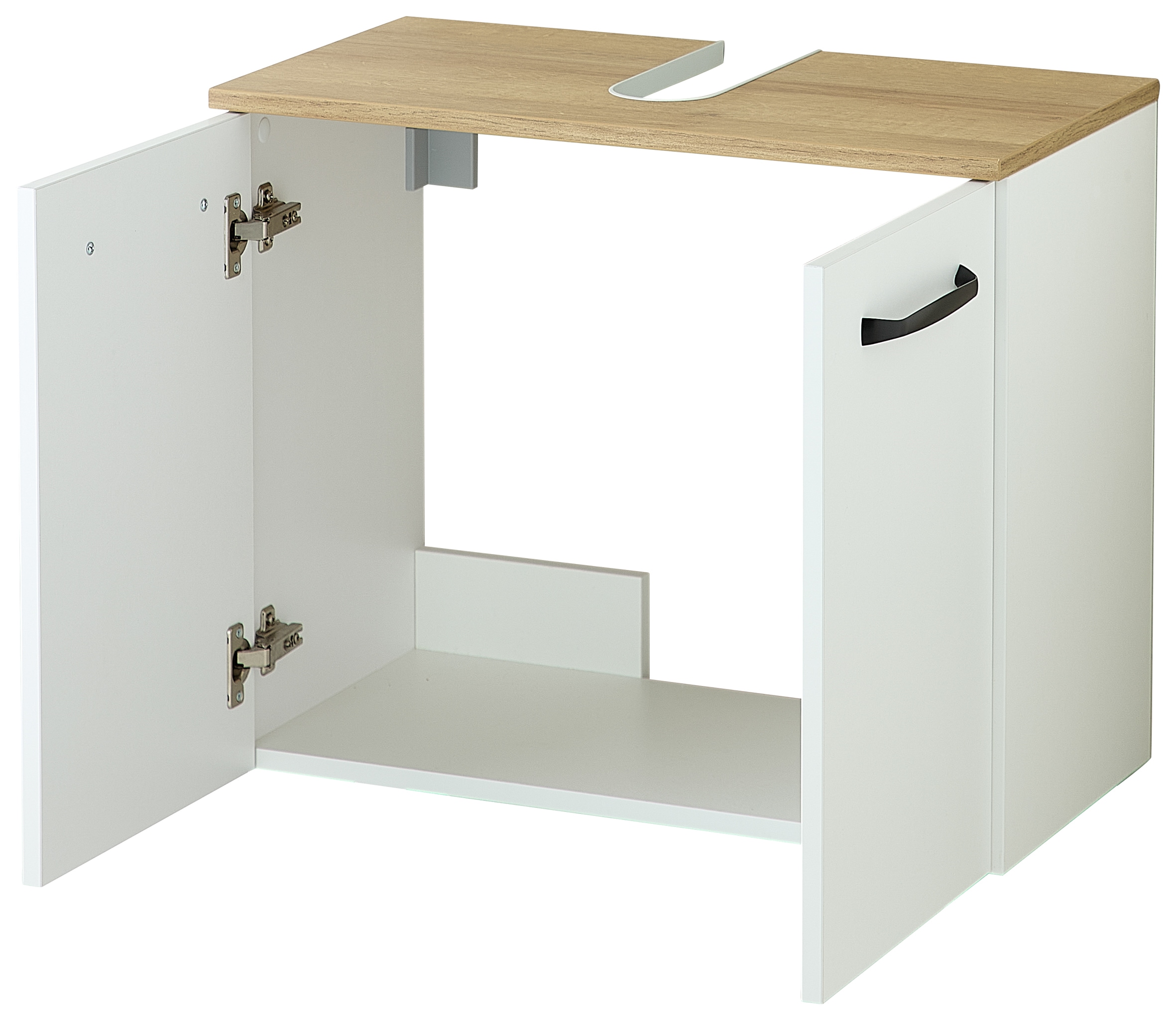 Saphir Armoire sous lavabo »Quickset 500, 2 Türen, Siphonausschnitt« Armoire sous lavabo avec amortisseur de porte, poignées noires