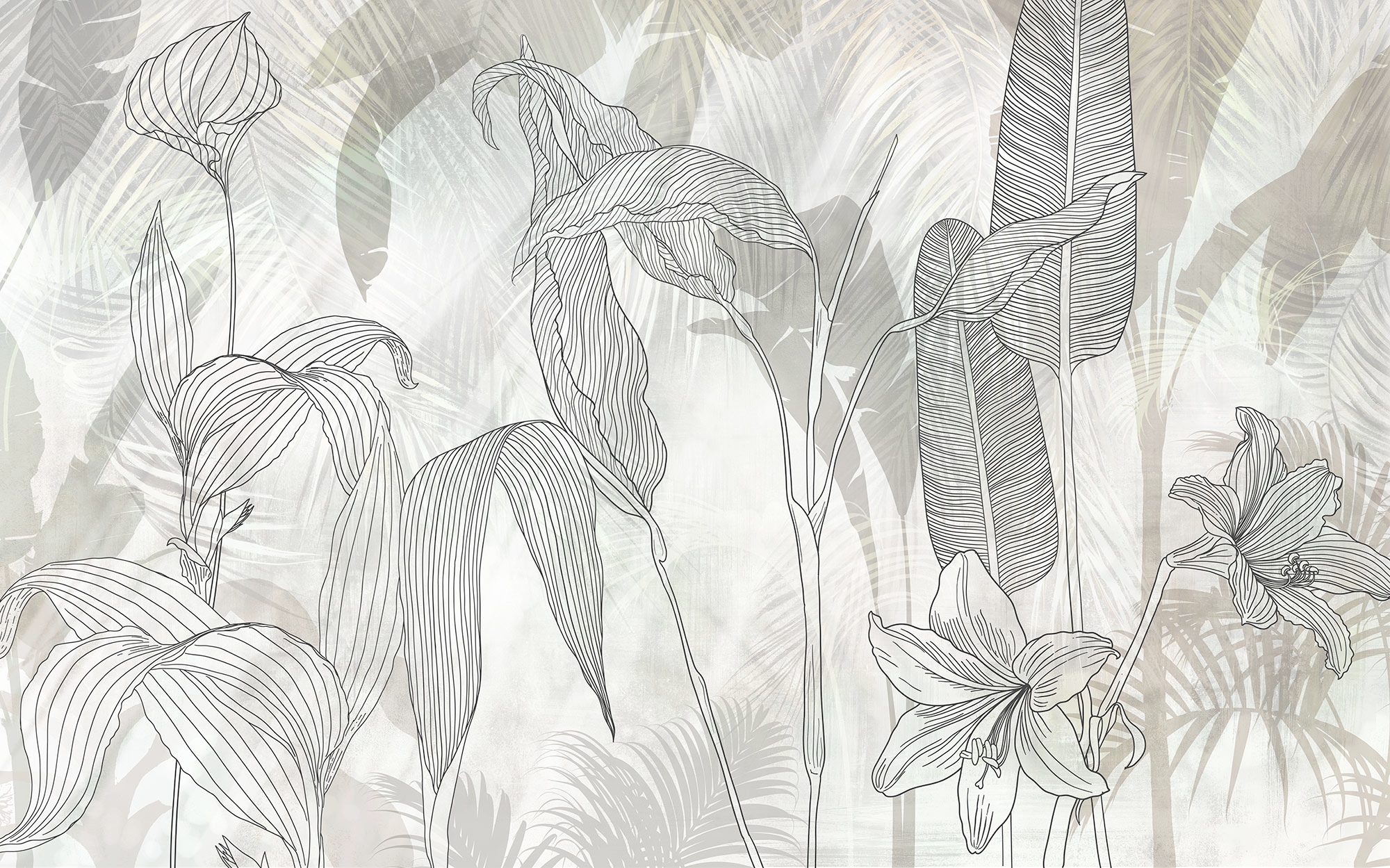 Image of Komar Fototapete "Digitaldruck Vlies - Linierte Lilien - Grösse 400 x 250 cm" bedruckt floral geblümt gemustert tropisch glatt Wohnzimmer, Schlafzimmer