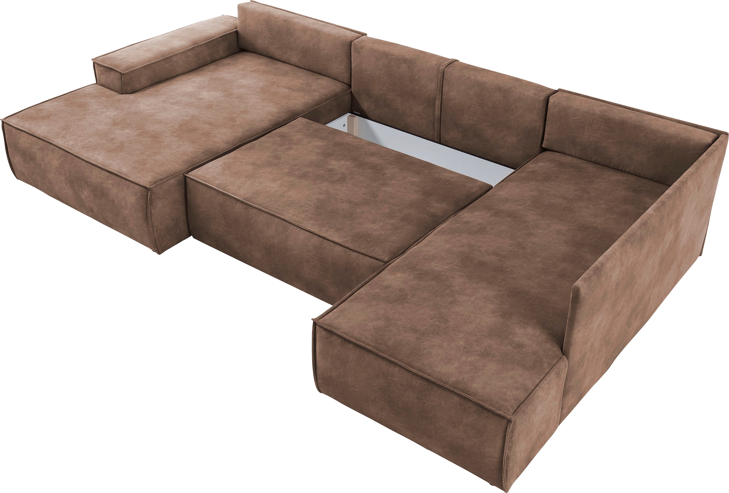 Home affaire Wohnlandschaft »SHERWOOD 329 cm, U-Form, Schlafsofa,«, Schlaffunktion m. Bettkasten (194x139 cm), Cord, Vintage, Samtvelours