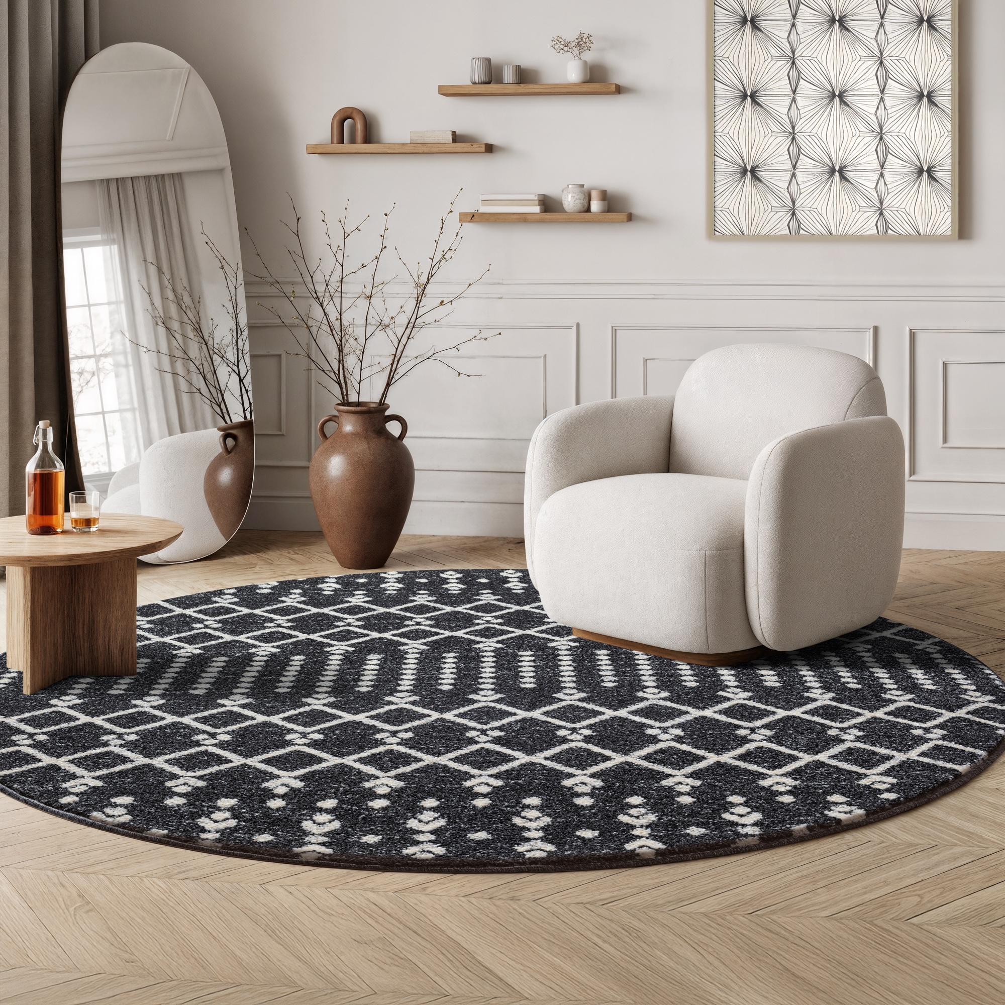 Image of Sanat Teppich "Boho 8205, auch als Läufer und in Rund" rund 10 mm Höhe Kurzflor, robust, Boho, Scandic, für Fussbodenheizung geeignet