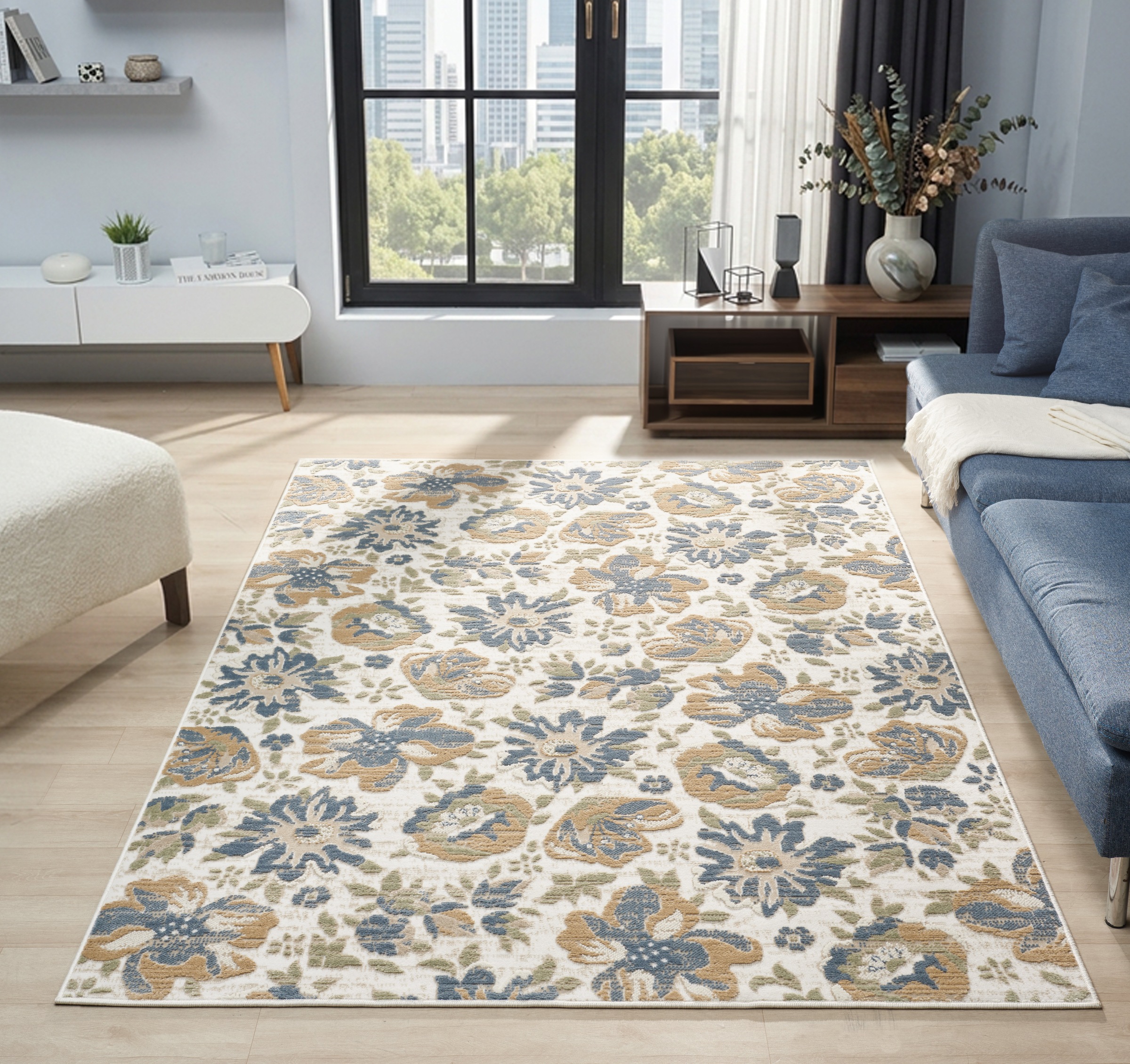 GOODproduct Teppich »Ellodie, Hoch-Tief-Struktur« rechteckig 7 mm Höhe Blumen, Floral, bunt, Wohnzimmer, Schlafzimmer, Esszimmer