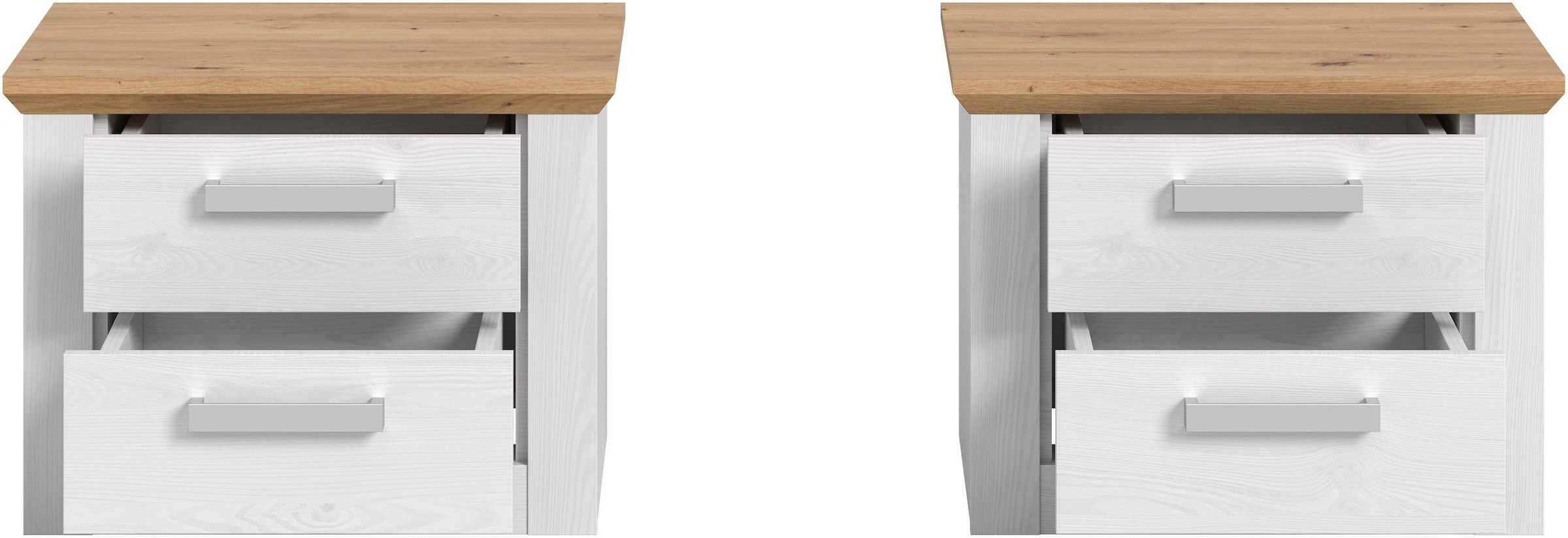 Home affaire Table de nuit »COSENZA, 2er Set, Breite je 54cm, in Landhausoptik« ensemble de 2, incluant 2 tiroirs à extension totale chacun,  table de nuit, chevet, commode, Nako, table d'appoint