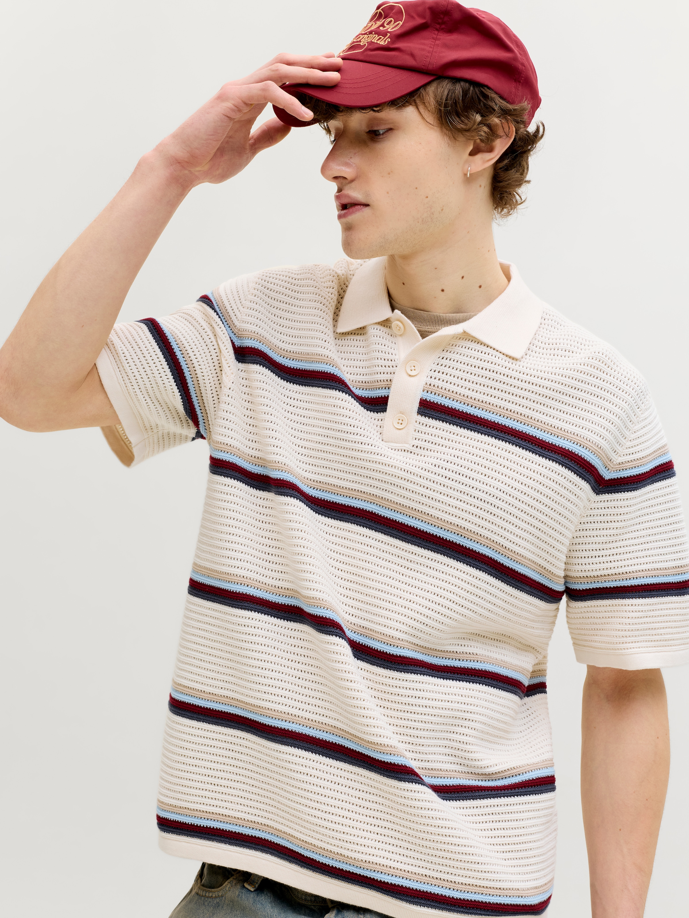 Jack & Jones Pull à col polo »JORMAINE KNIT STRIPE POLO SN« Baumwolle, relaxed fit