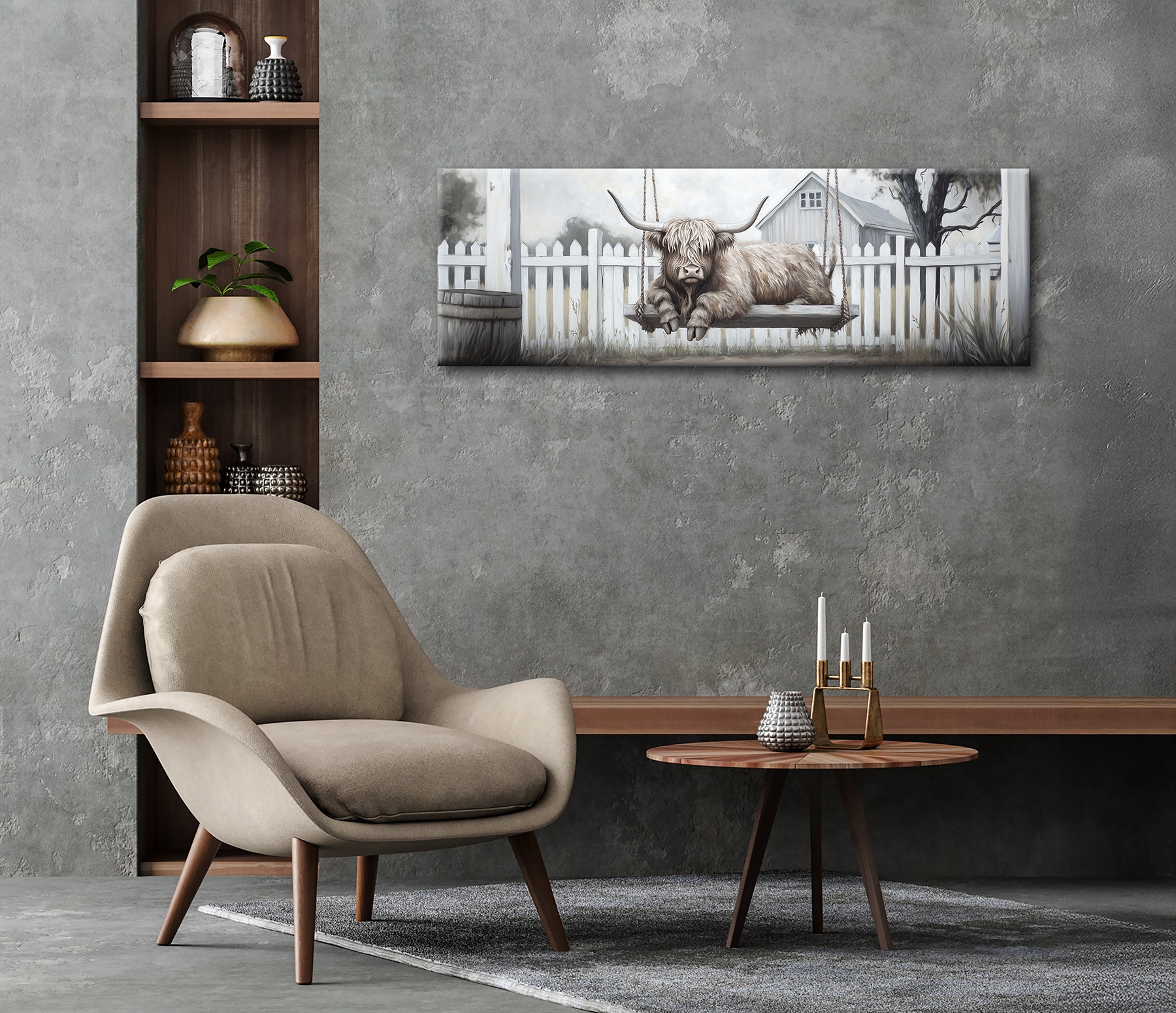 Bönninghoff Ölgemälde »handarbeit HOCHLANDRIND 40x120 cm – Wandbild Kunst Deko« Hochlandrind | Humor | Kuhbilder 1 Stk. tlg. handgefertigt, jedes Bild ein Unikat