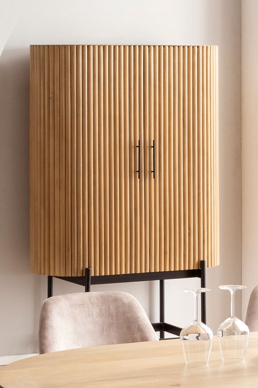 SIT Mehrzweckschrank »Rovinj aus Mangoholz mit Lamellen-Design & Metallfüssen« 1 Stk. tlg. 2 Türen, 3 Fächer & 52 cm hohe schwarze Metallfüsse