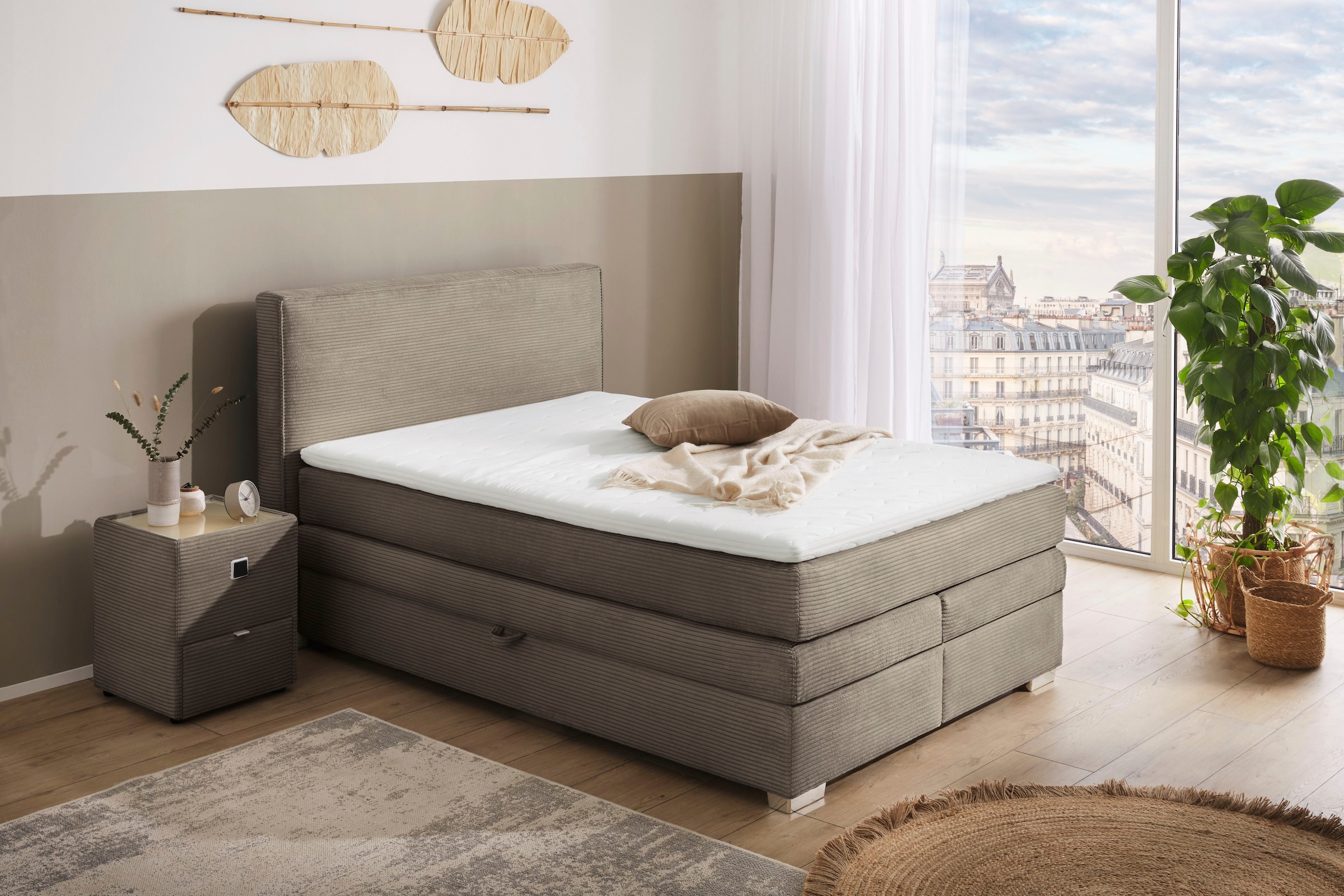 Jockenhöfer Gruppe Boxspringbett »Arabella, 2x 70er Boxen mit Stauraum« Wende-Bonell-Federkern-Matratze (H2/H3), inkl. Topper
