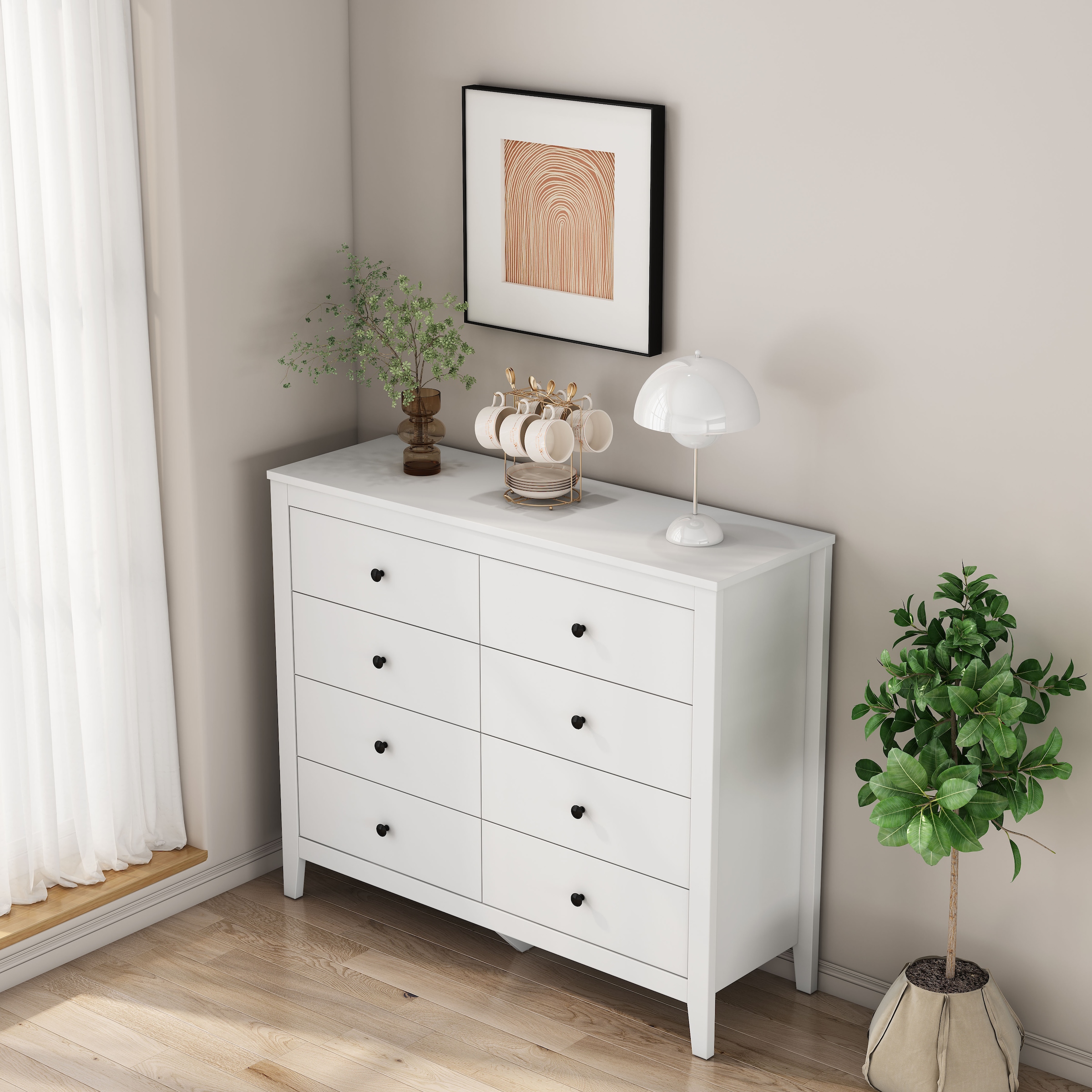 GOODproduct Schubkastenkommode »Borkum Sideboard mit 8 Schubladen Bestseller Landhaus weiss« schwarze Griffe aus Metall, 