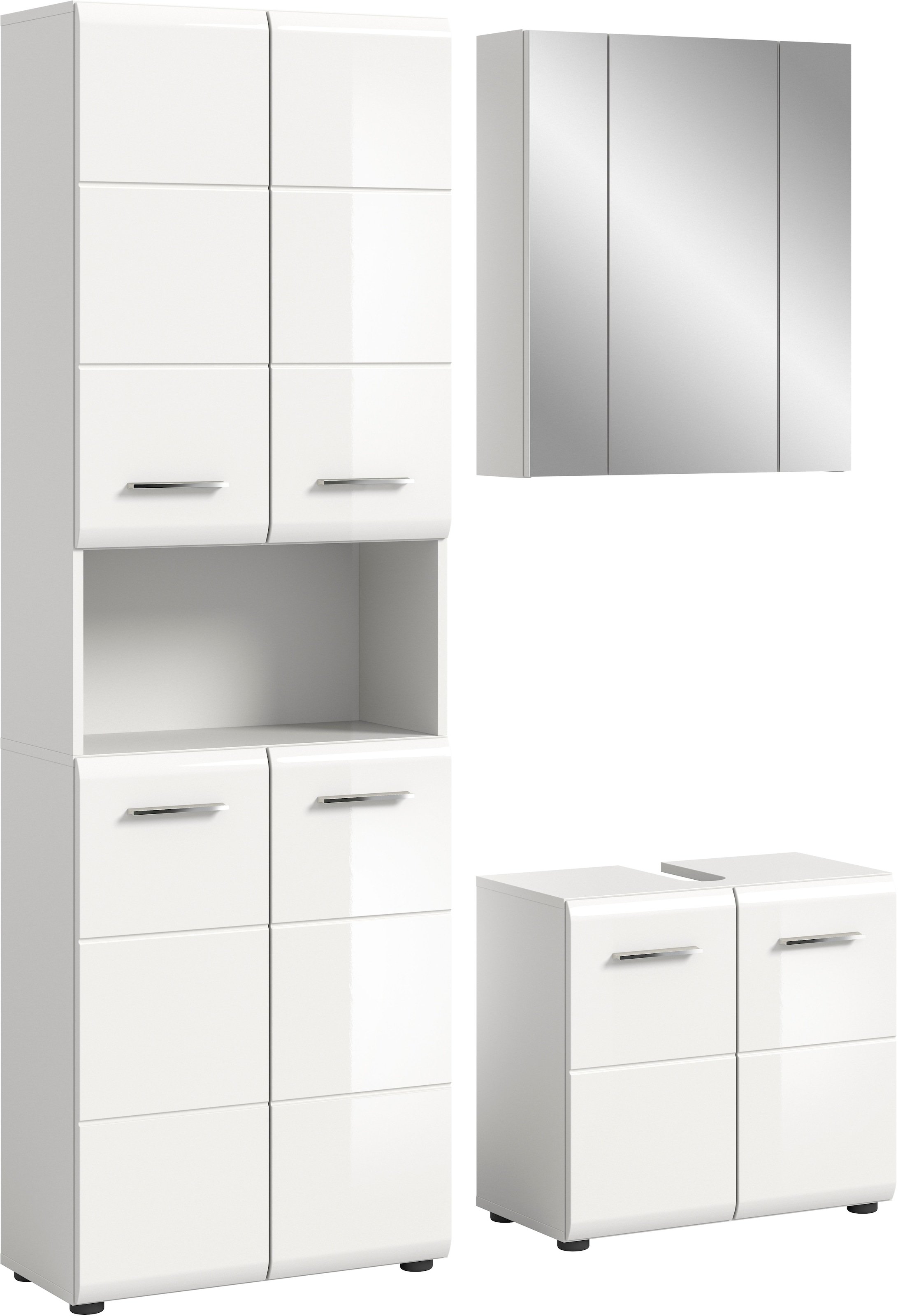Image of welltime Badmöbel-Set "FLORENZ, 3-teilige Badkombination, hochwertige MDF-Front" Set, best. aus: 1 Hochschrank, 1Waschbeckenunterschrank, 1 Spiegelschrank