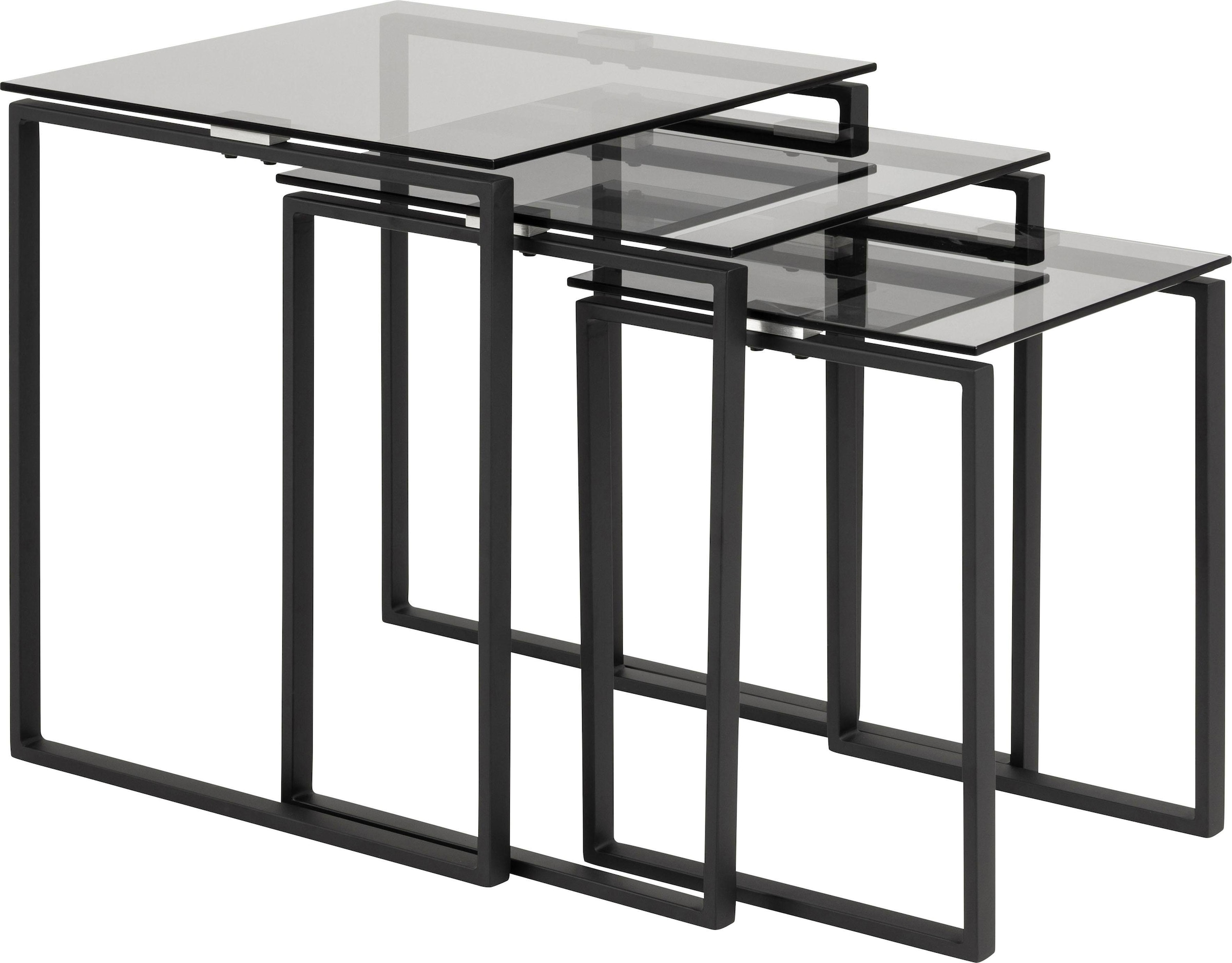 Image of ACTONA GROUP Satztisch "Karolina" 3 Stk. tlg. mit einer Rauchglasplatten und einem schönen Metallgestell