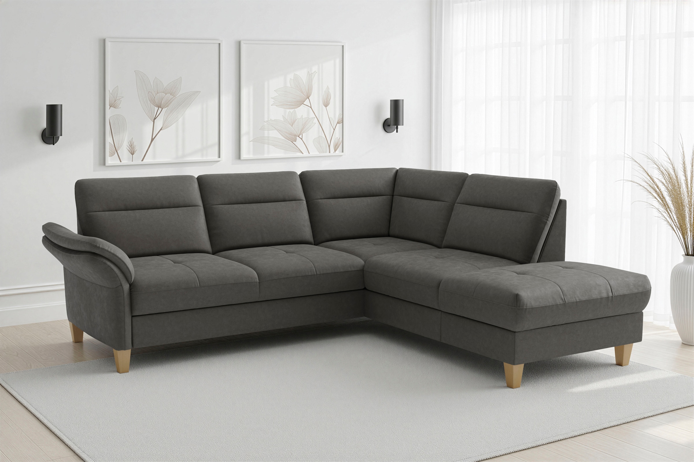 Image of sit&more "Pamela L-Form, B: 218 cm, optional Schlaffunktion & Bettkasten" wahlweise mit Armteilverstellung, Sofa mit Federkern, Sitzhöhe: 48 cm