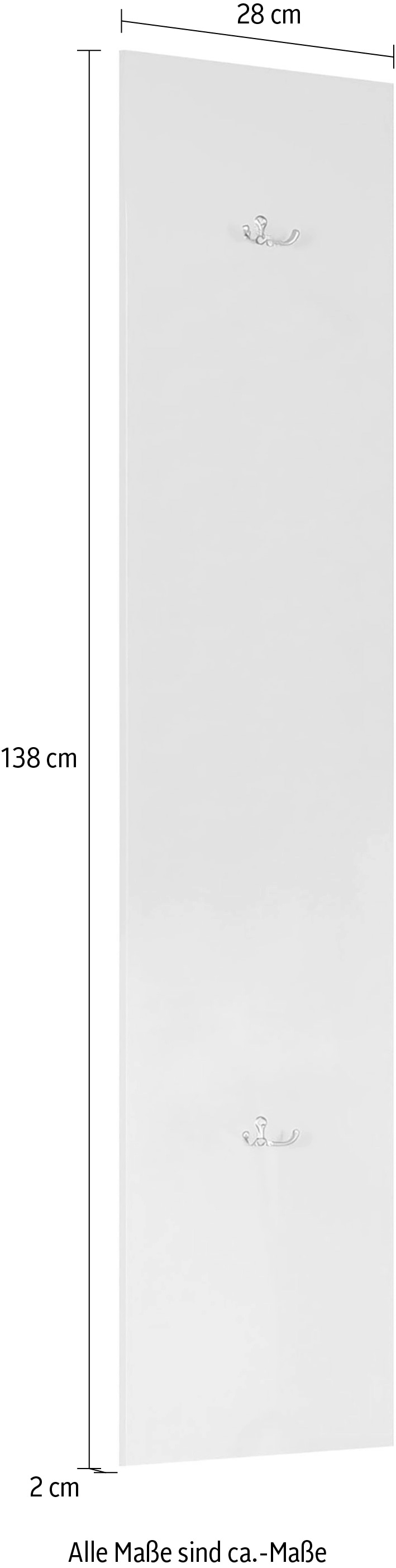INOSIGN Garderobenpaneel »Wandpaneel mit 2 Doppelhaken Breite 28 cm, Höhe 138 cm, Wandgarderobe,«, Weiss Hochglanz Lack passend zur Garderobe Smile + Hamburg, Metallhaken