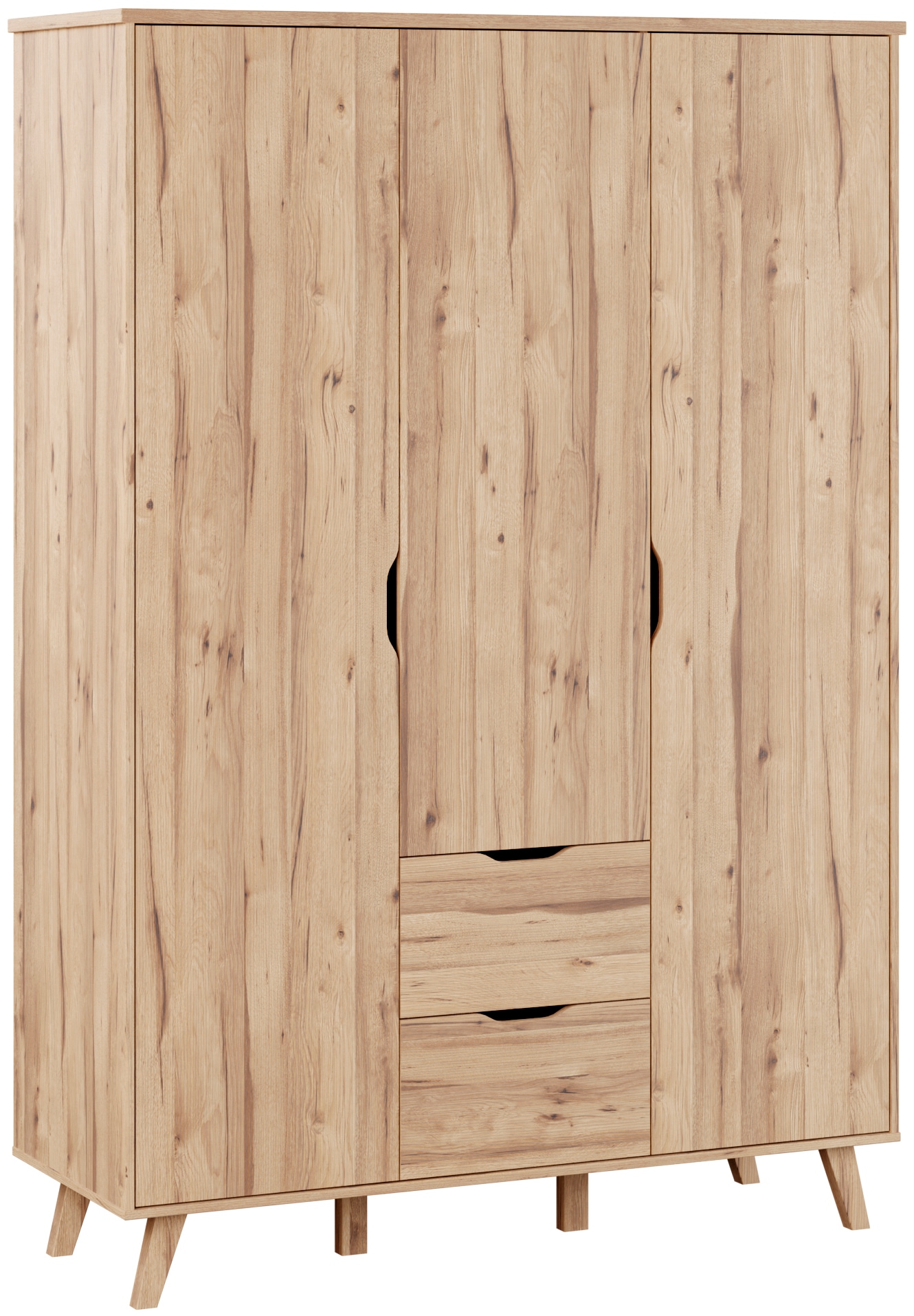 Image of FORTE Drehtürenschrank "Vankka skandinavischer-Stil, viel Stauraum, ohne Griffe" B/H/T ca.140x200x52cm, Made in Europe, mit Einlegeböden+Kleiderstange+Schubladen,grifflos