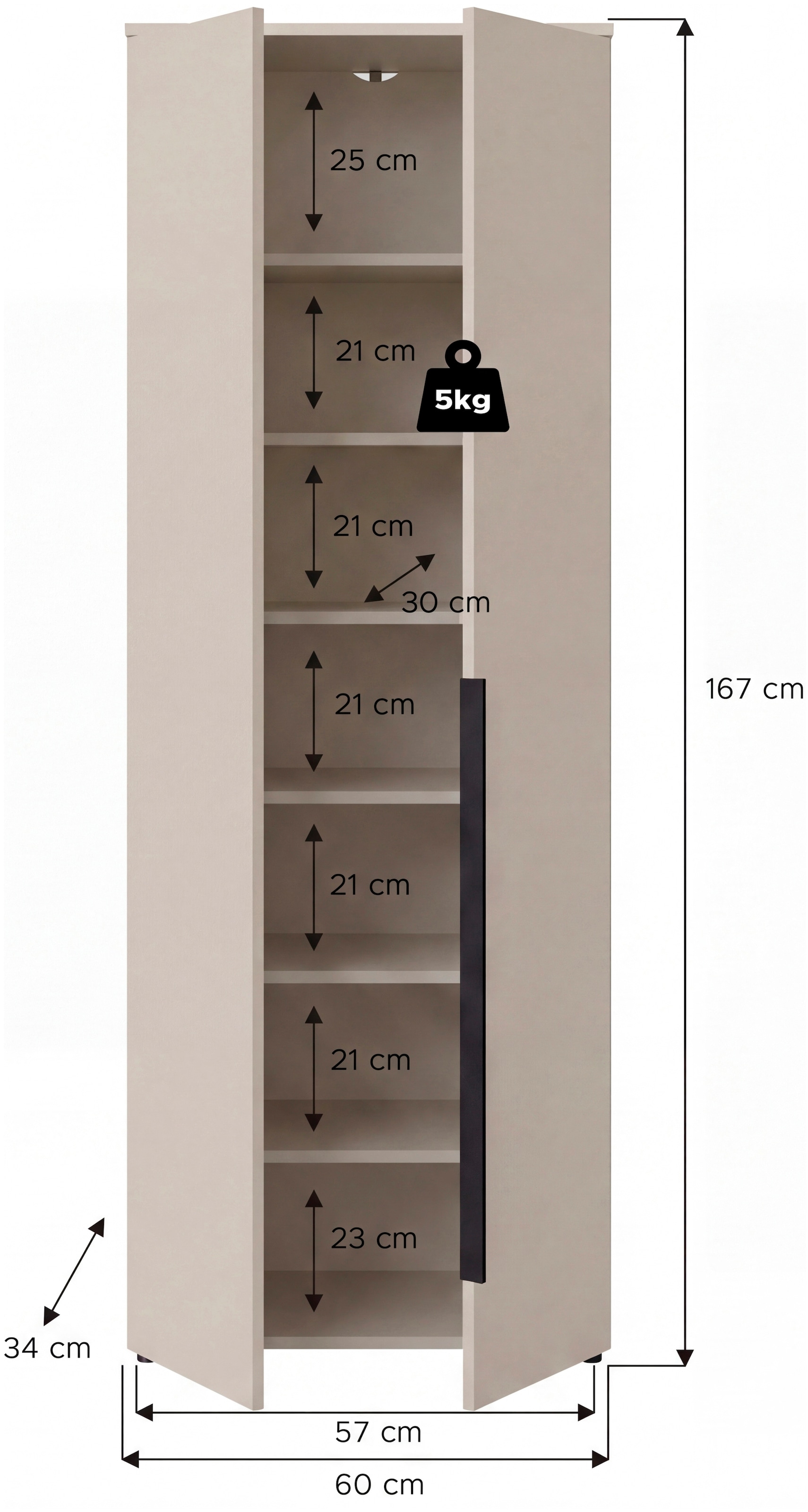 GOODproduct Mehrzweckschrank »SKARDE, Breite x Höhe: 60x167 cm, in verschiedenen Farben« Universalschrank, Kleiderschrank, Schuhschrank, Schrank, Dielenschrank