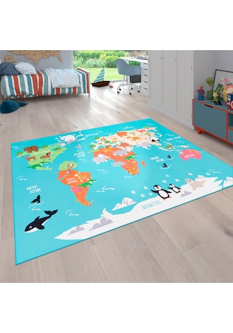 Kinderteppich »Bino 564«, rechteckig, Kurzflor, Motiv Weltkarte, Kinderzimmer
