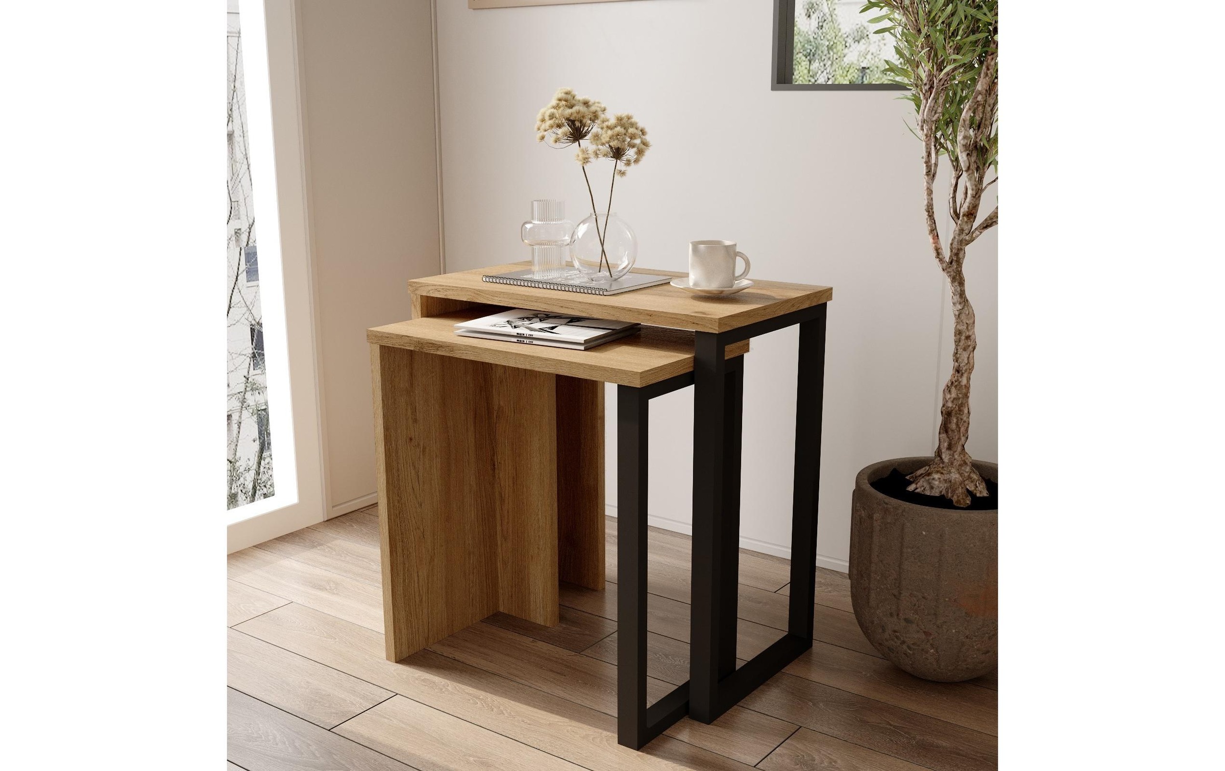 Beistelltisch »Woody Fashion On7-Su 52.8/47.8 cm, 2 Stück, Nature/Schwarz«