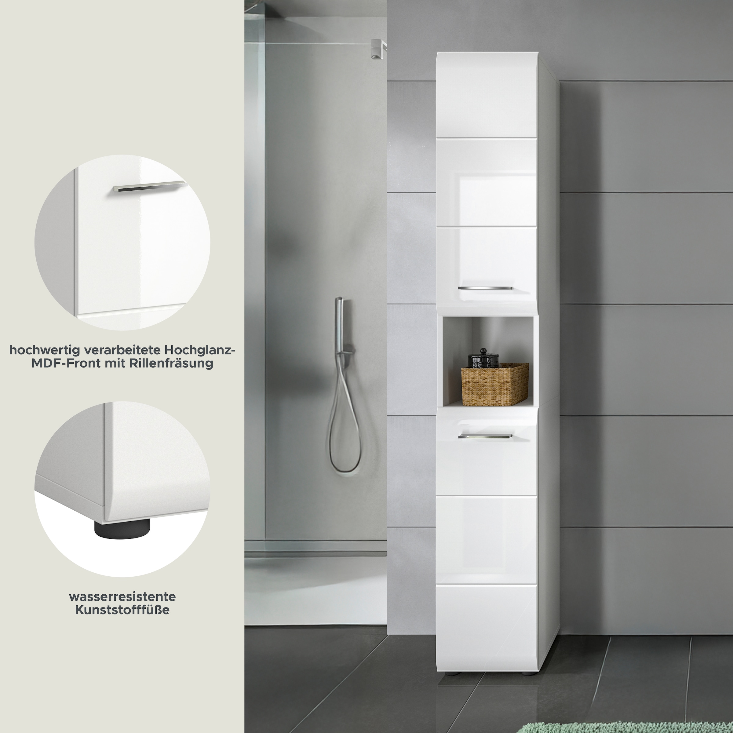 INOSIGN Stauraumschrank 1 Stk. tlg. Florenz, Hochschrank, Weiss Hochglanz Tiefzieh, 185 cm hoch, Bad