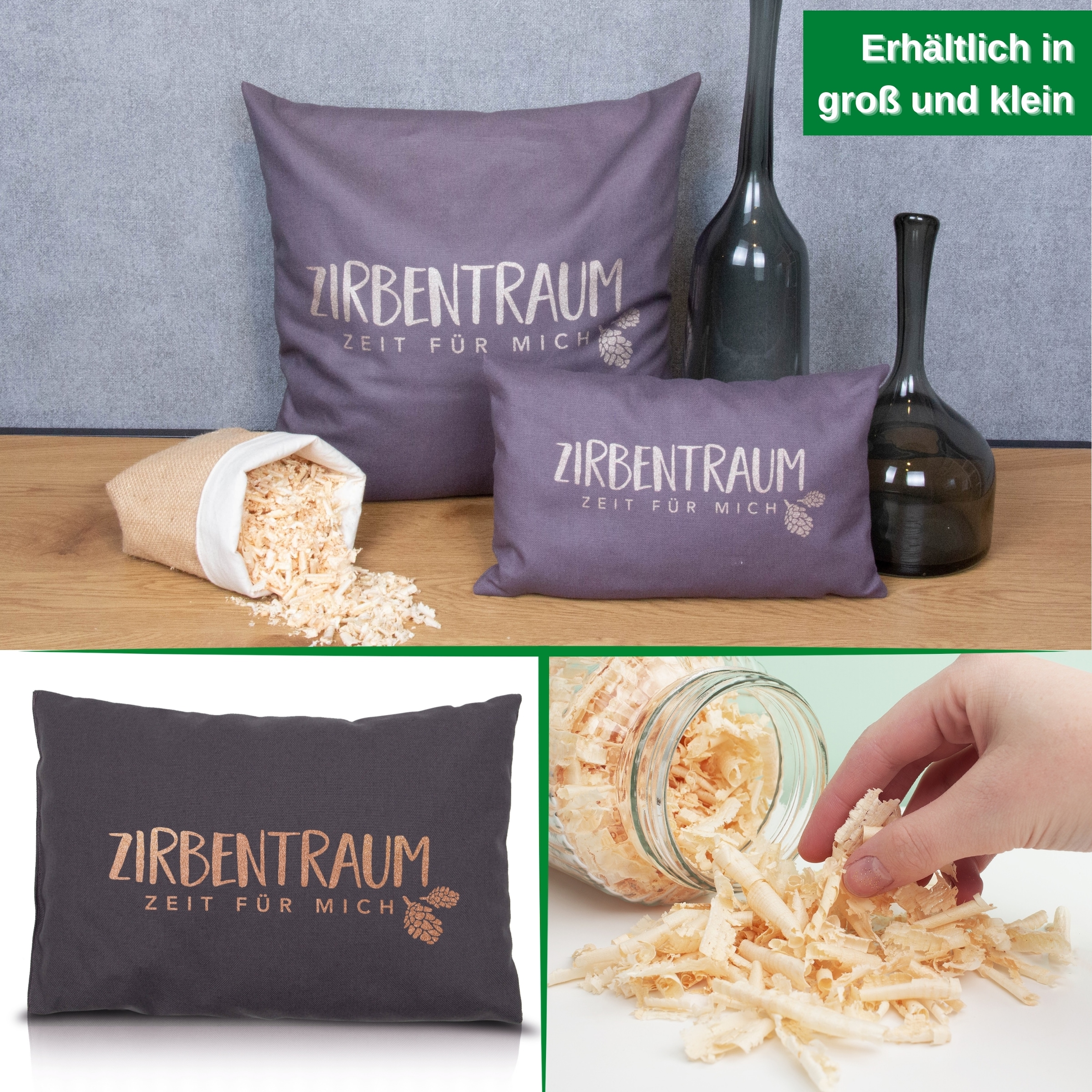herbalind Zirbenkissen »Zirbentraum in Anthrazit/Roségoldfarben 30x20 mit Reissverschluss - Gefüllt«, (1 tlg.), mit hochwertigen Zirbenholzflocken 100% Baumwolle - Made in Germany