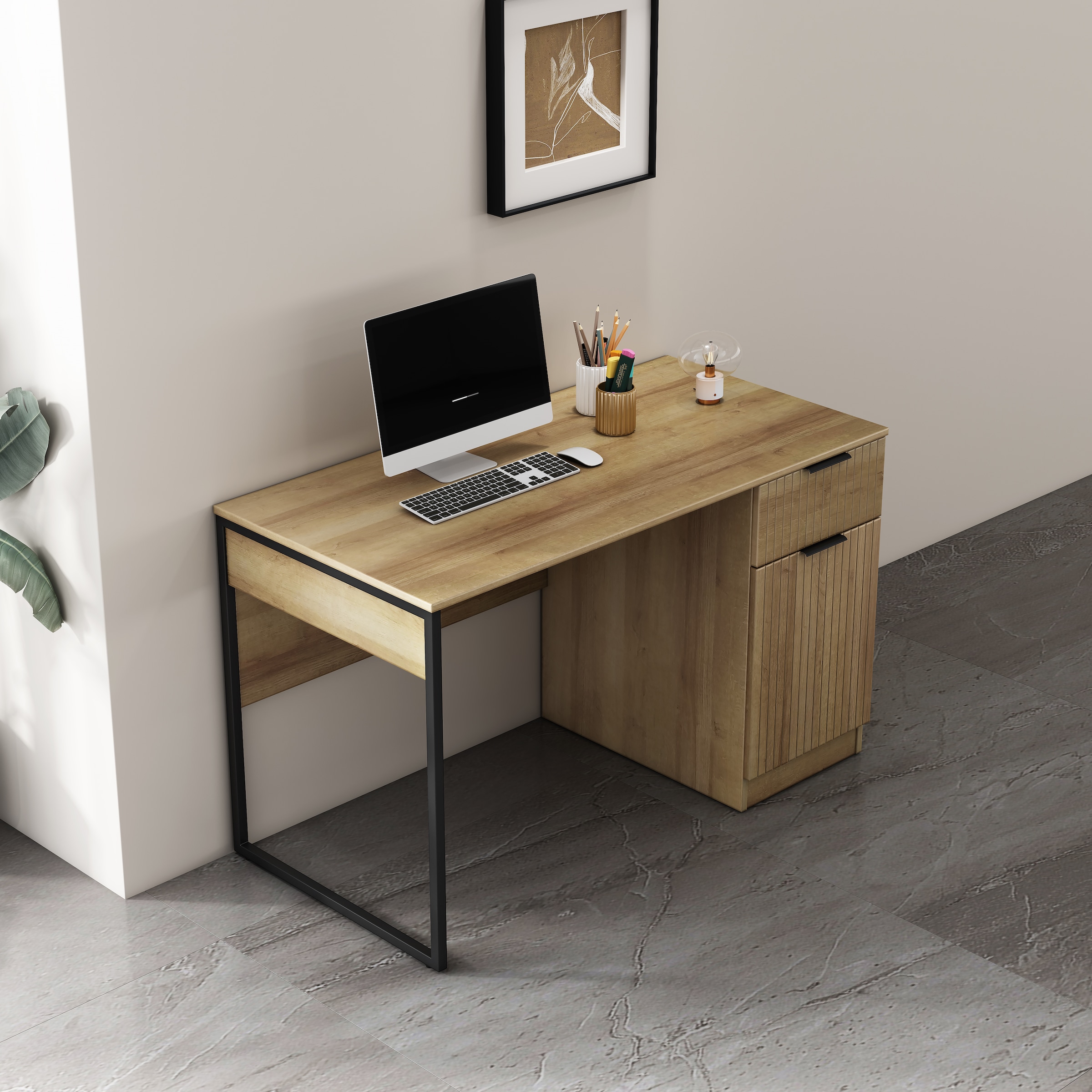 GOODproduct Schreibtisch »Aspea« Set,  mit Schublade, ausreichend Stauraum, moderne Rillenoptik, B. 120 cm