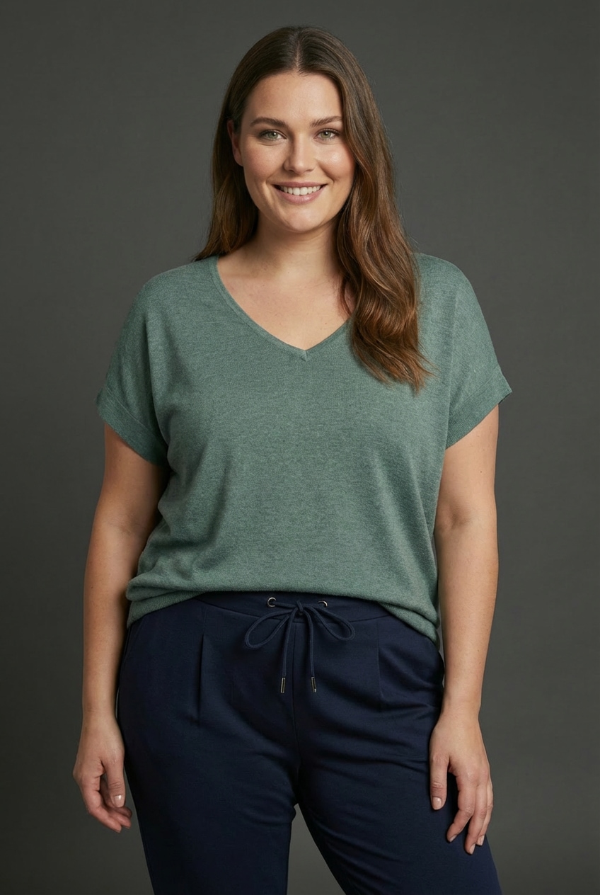 Image of Laura Scott CURVE V-Ausschnitt-Pullover "Grosse Grössen" Feinstrickshirt mit figurschmeichelnder Passform