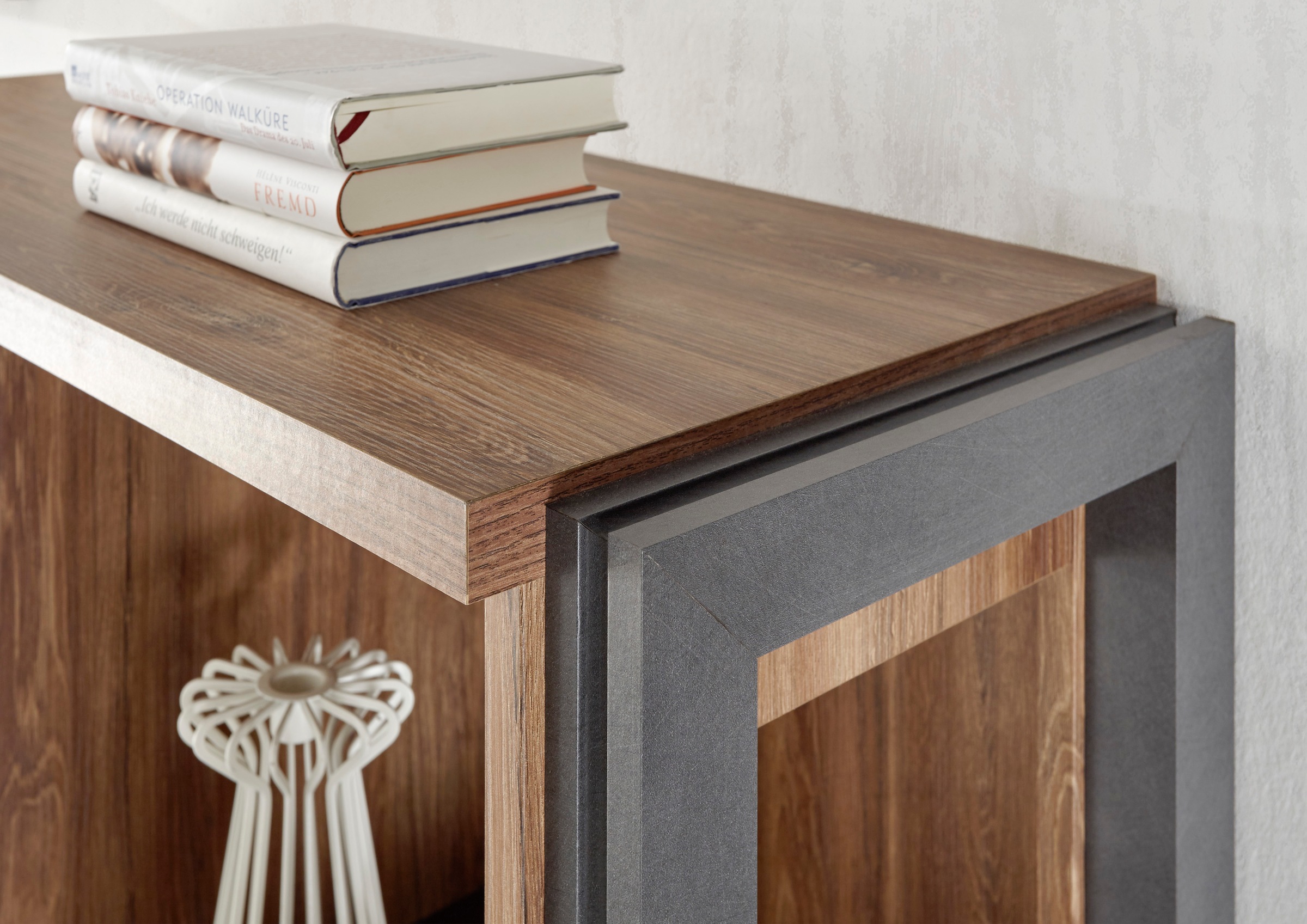 Home affaire Badmöbel-Set »Detroit, Bad im Industrialdesign, 3-teiliges Badezimmer«, (Set, 3 St.), Waschtisch, Regal & Spiegel, inkl. Aufsatzwaschbecken aus Mineralguss