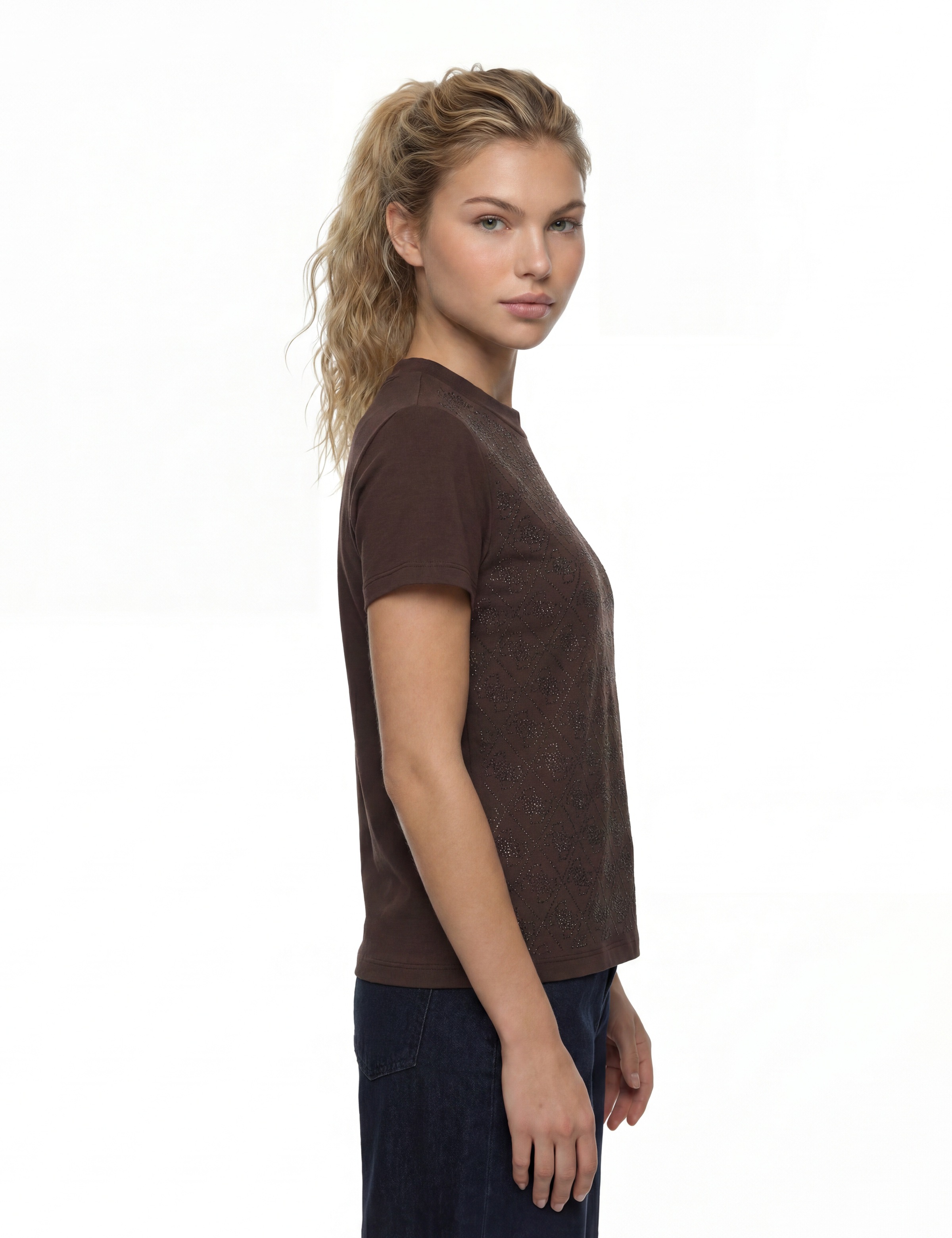 Guess T-Shirt »SS MOCK NECK ALL OVER 4G TEE« mit Strassbesatz, Slim Fit