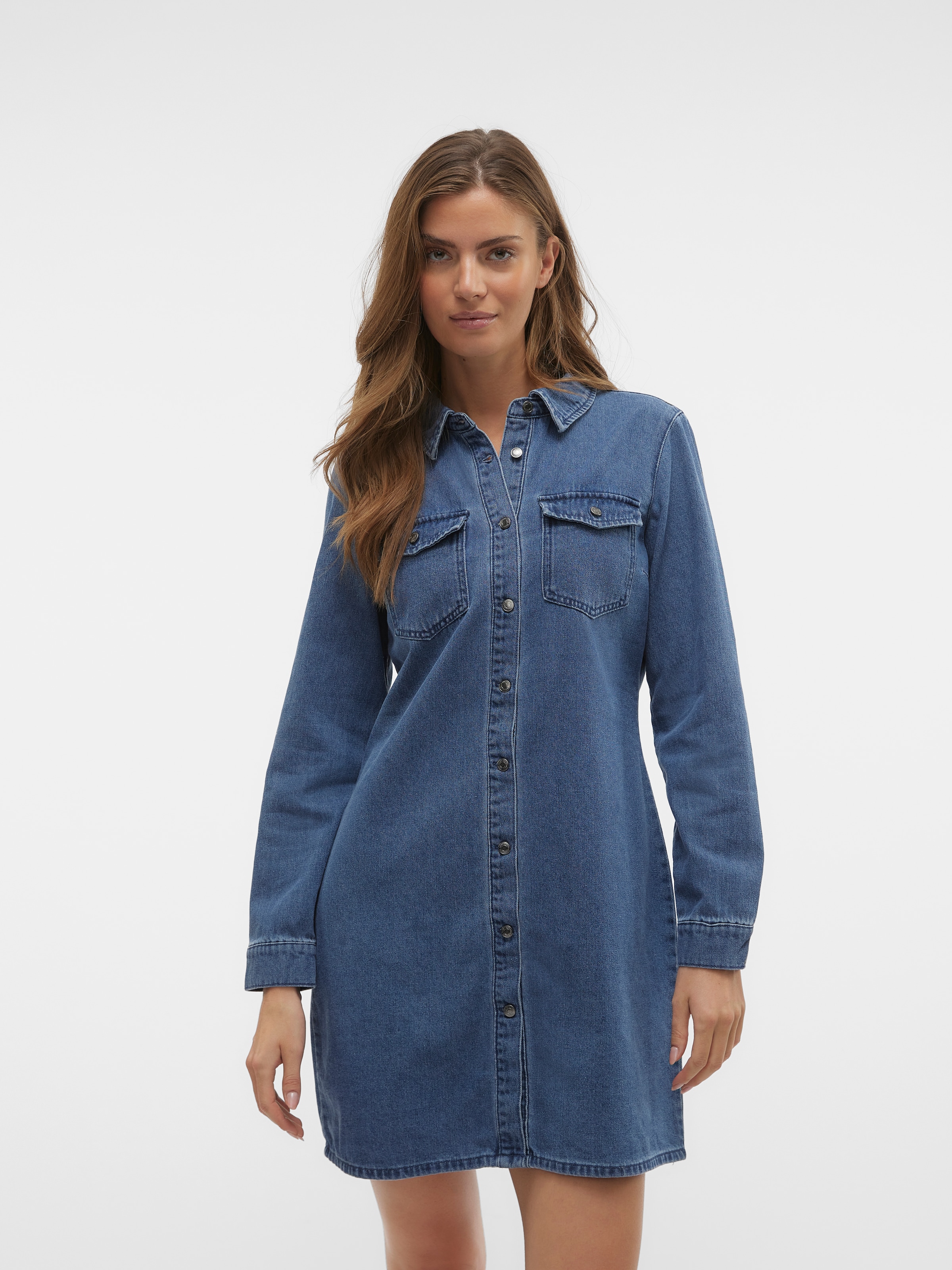 Image of Vero Moda Jeanskleid "VMJENNIE LS SHORT DENIM DRESS GA NOOS" Brusttaschen
